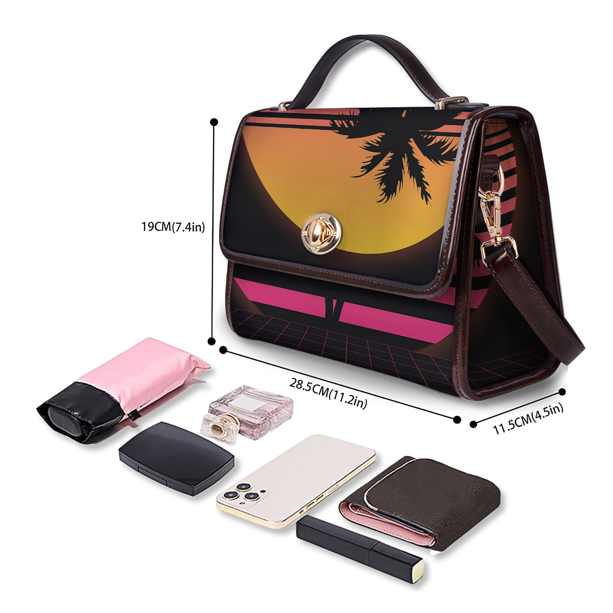 Palm Trees And Night Sunset Sky Print Women's Satchel Bag - Image 4