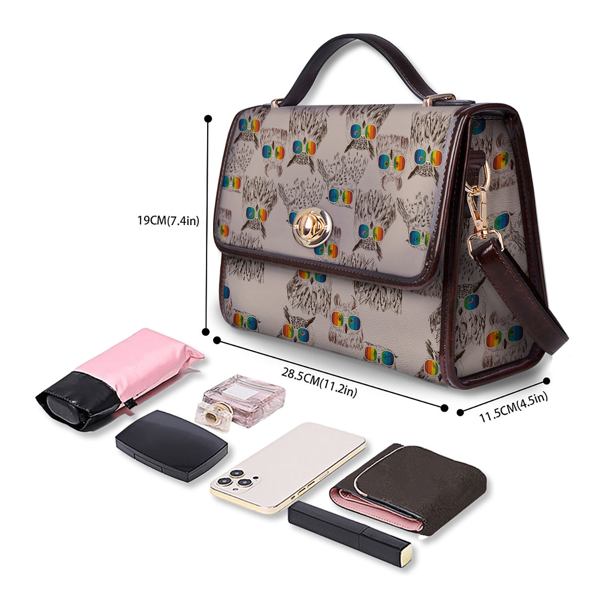 Owl Glasses Print Pattern Women's Satchel Bag - Image 4