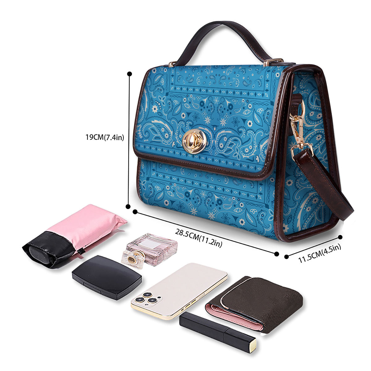 Paisley Bandana Light Blue Print Women's Satchel Bag - Image 4