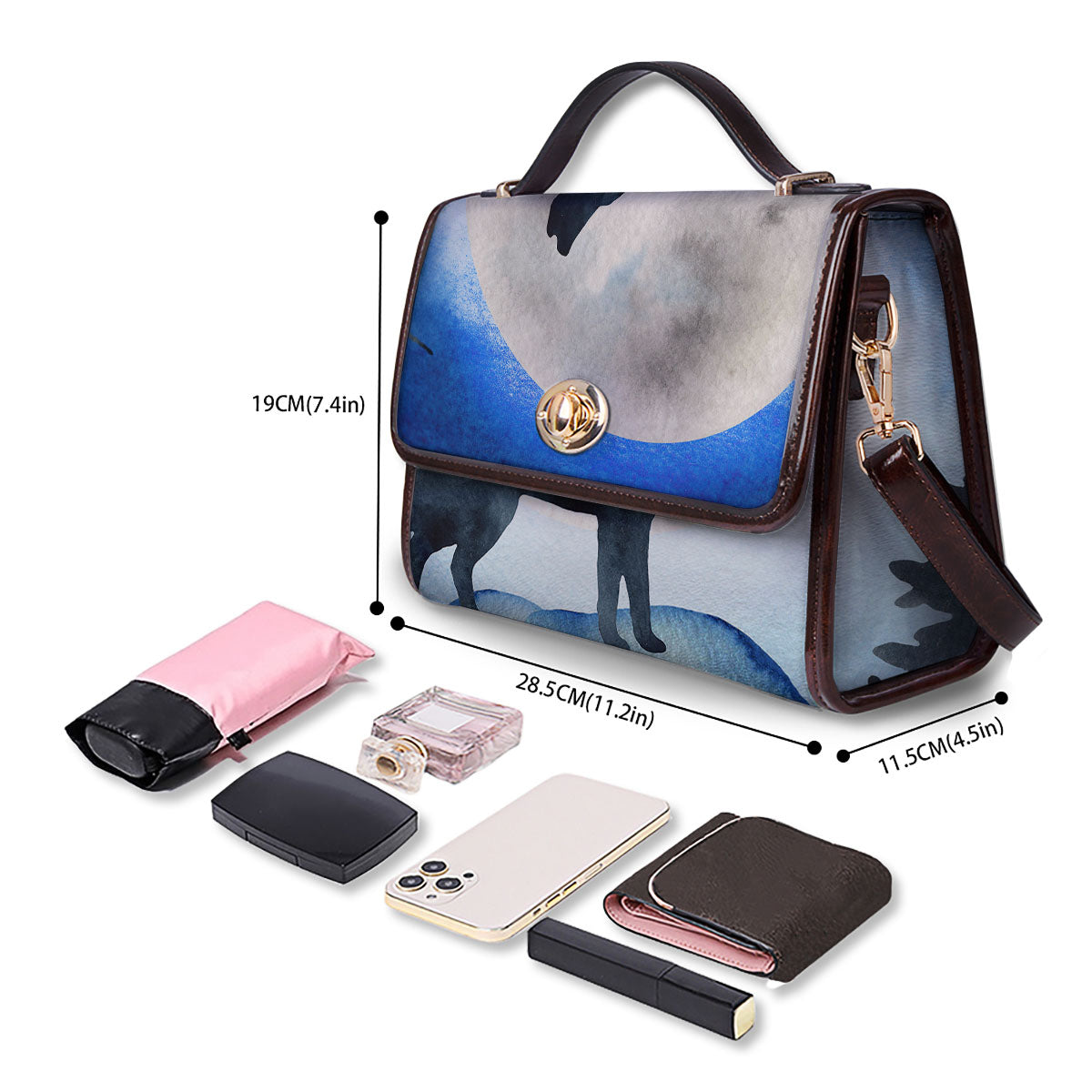 Painting Howling Wolf Snowy Print Women's Satchel Bag - Image 4