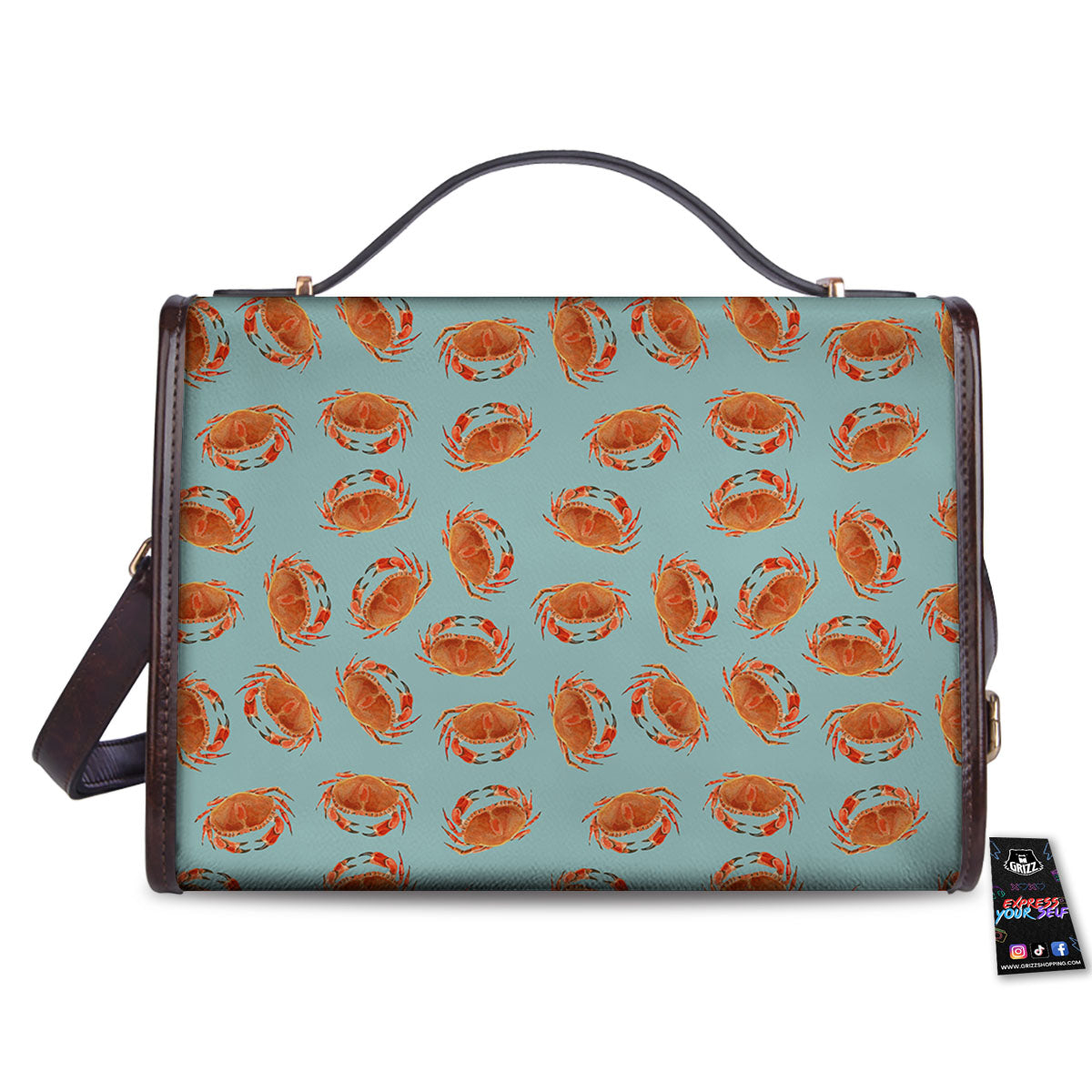 Orange Crab Print Pattern Women's Satchel Bag - Image 2