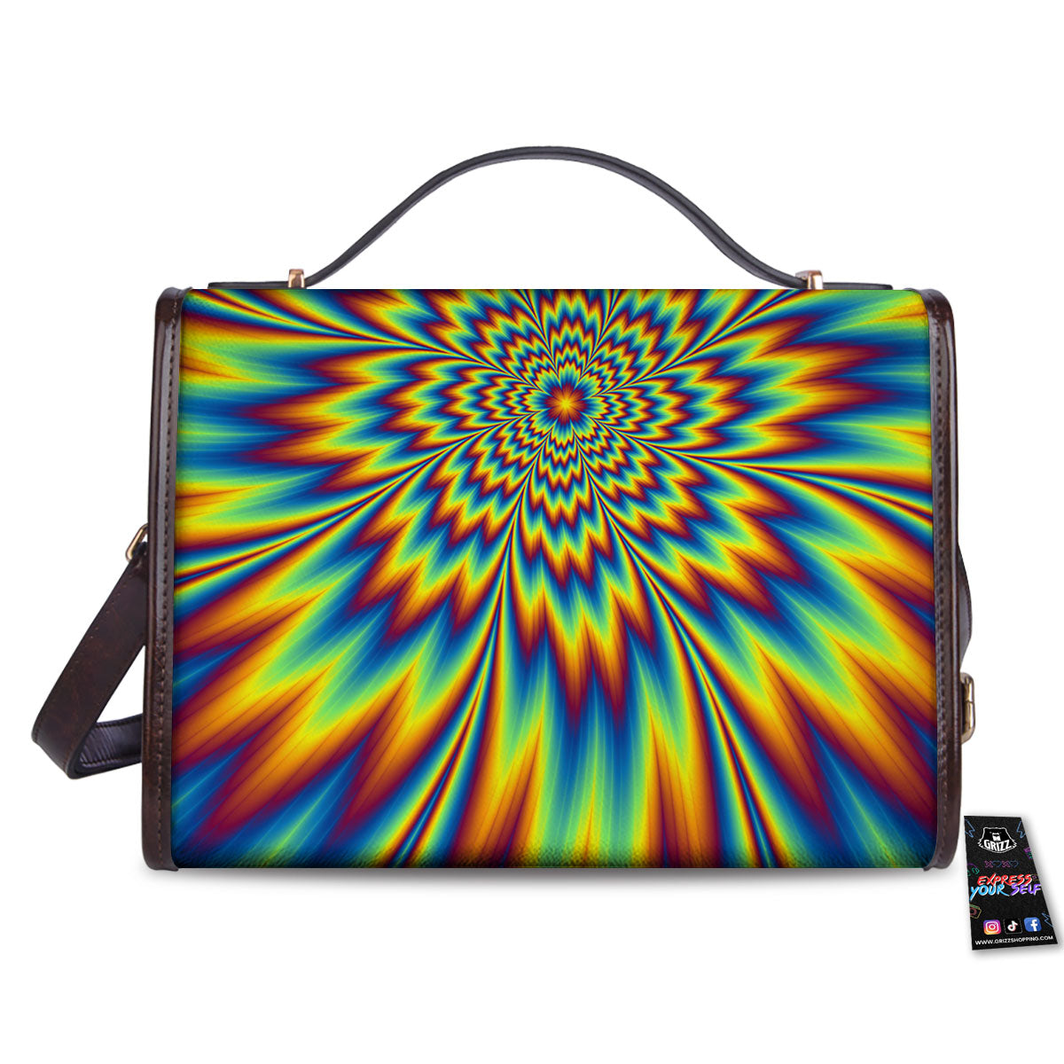 Optical Illusion Neon Psychedelic Women's Satchel Bag - Image 2