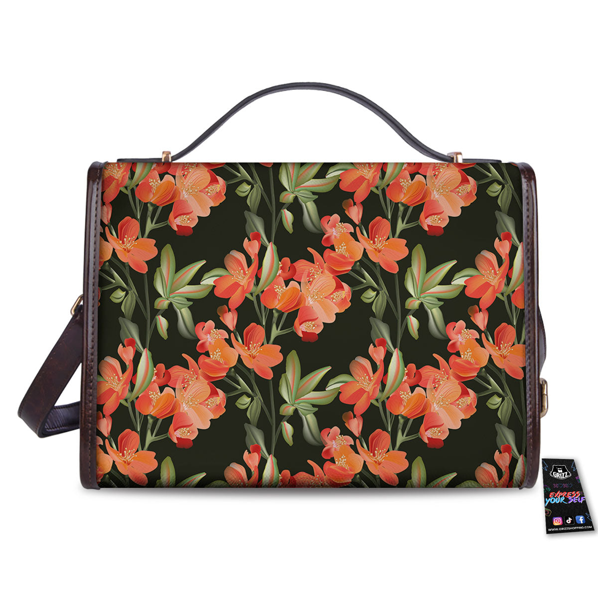 Orange Alstroemeria Print Pattern Women's Satchel Bag - Image 2