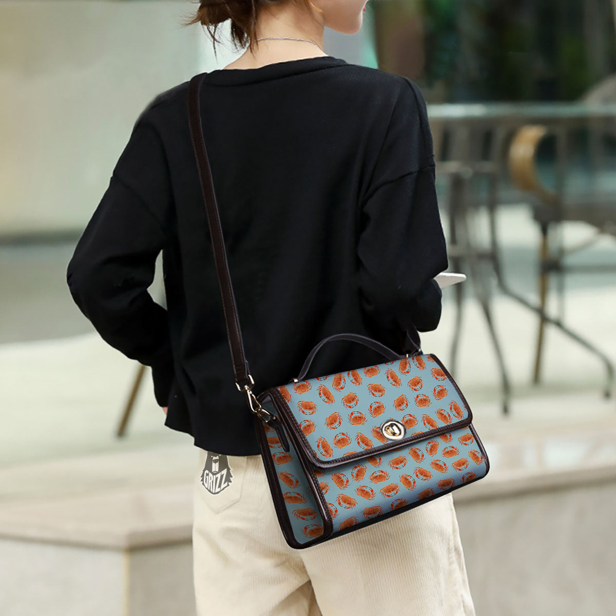 Orange Crab Print Pattern Women's Satchel Bag - Image 3