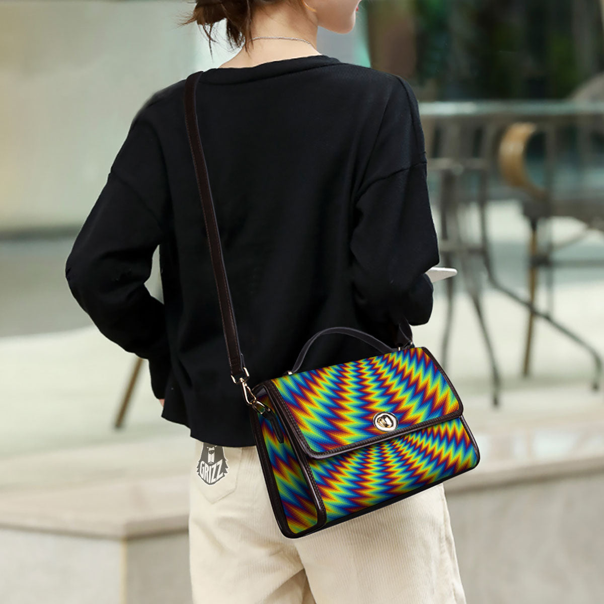 Optical Illusion Octagonal Psychedelic Women's Satchel Bag - Image 3