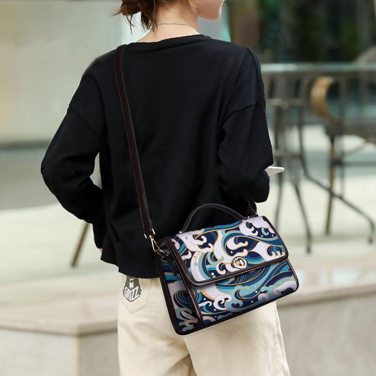 Ocean Wave Print Women's Satchel Bag - Image 3