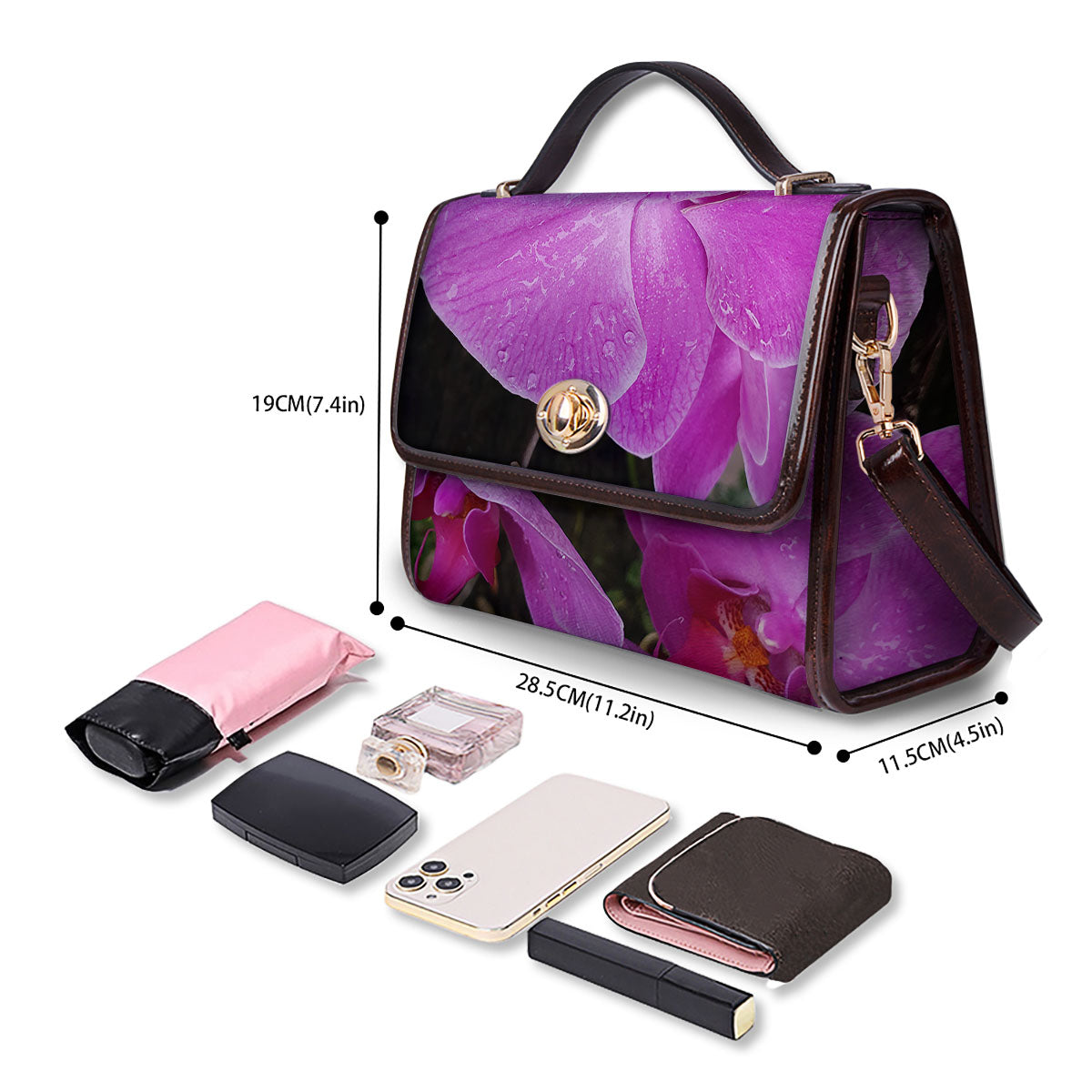 Orchid Flower Magenta Print Women's Satchel Bag - Image 4