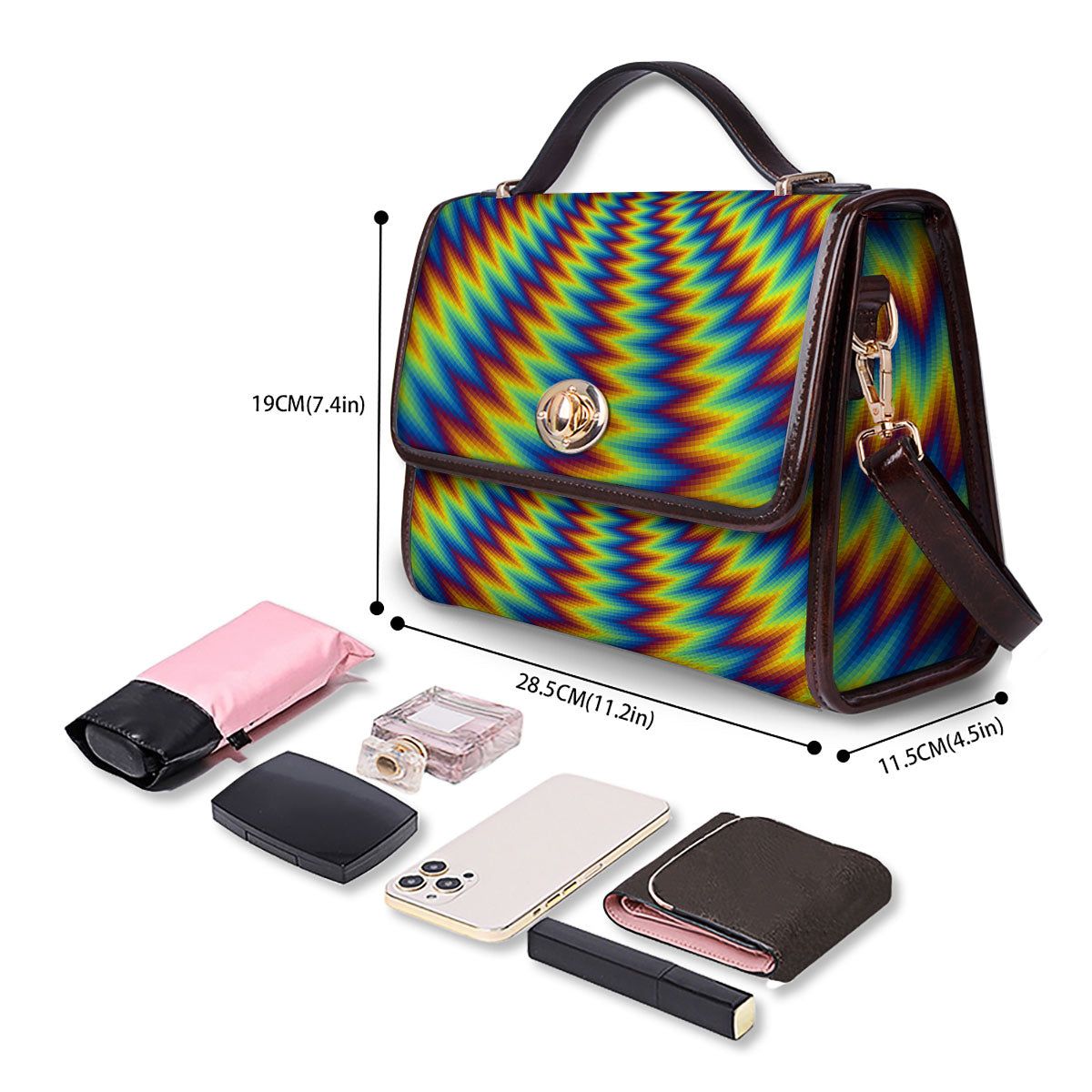 Optical Illusion Octagonal Psychedelic Women's Satchel Bag - Image 4