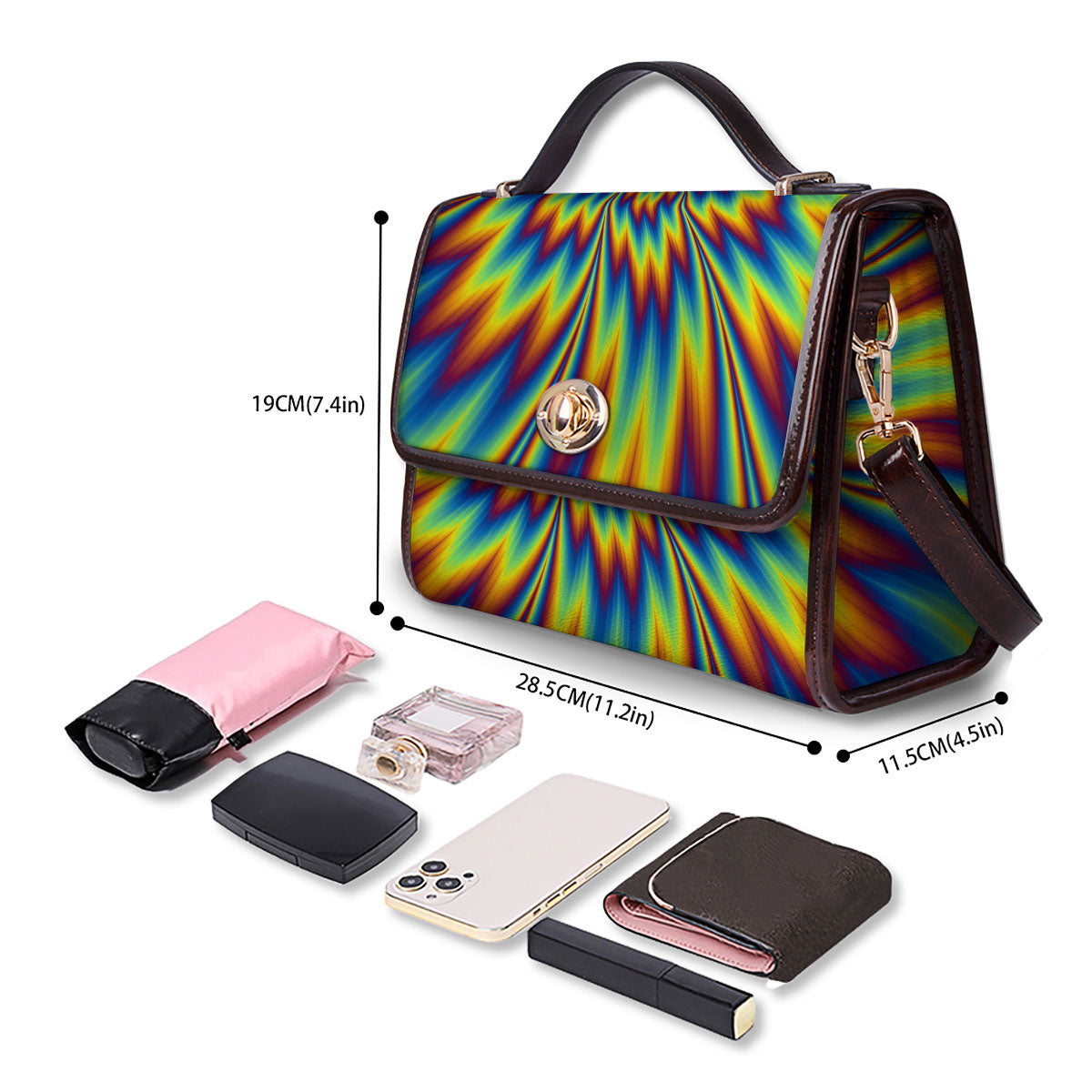 Optical Illusion Neon Psychedelic Women's Satchel Bag - Image 4