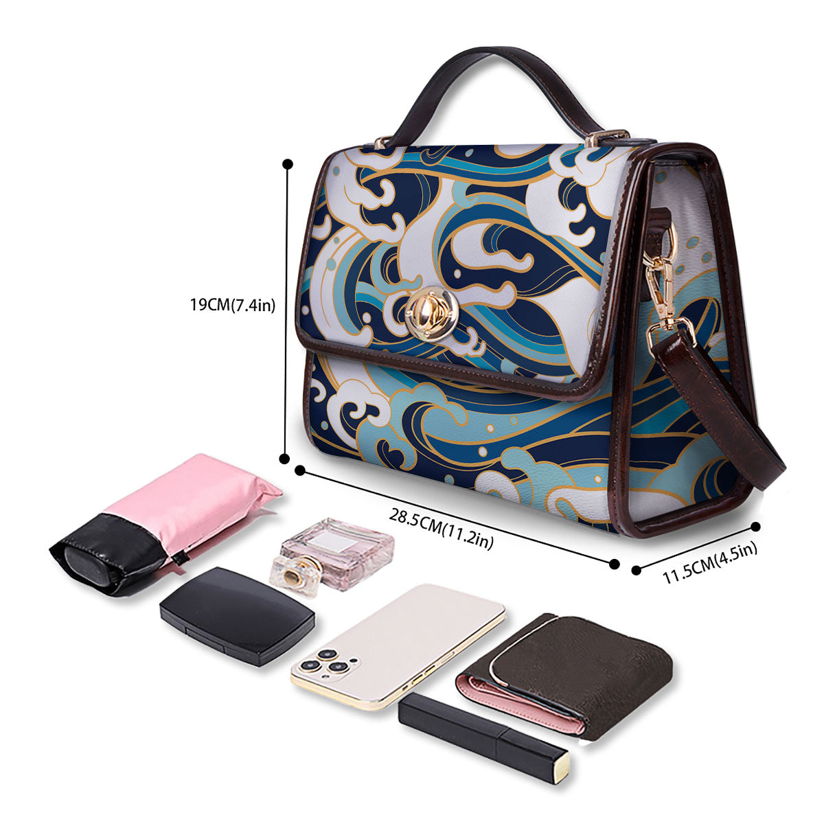 Ocean Wave Print Women's Satchel Bag - Image 4