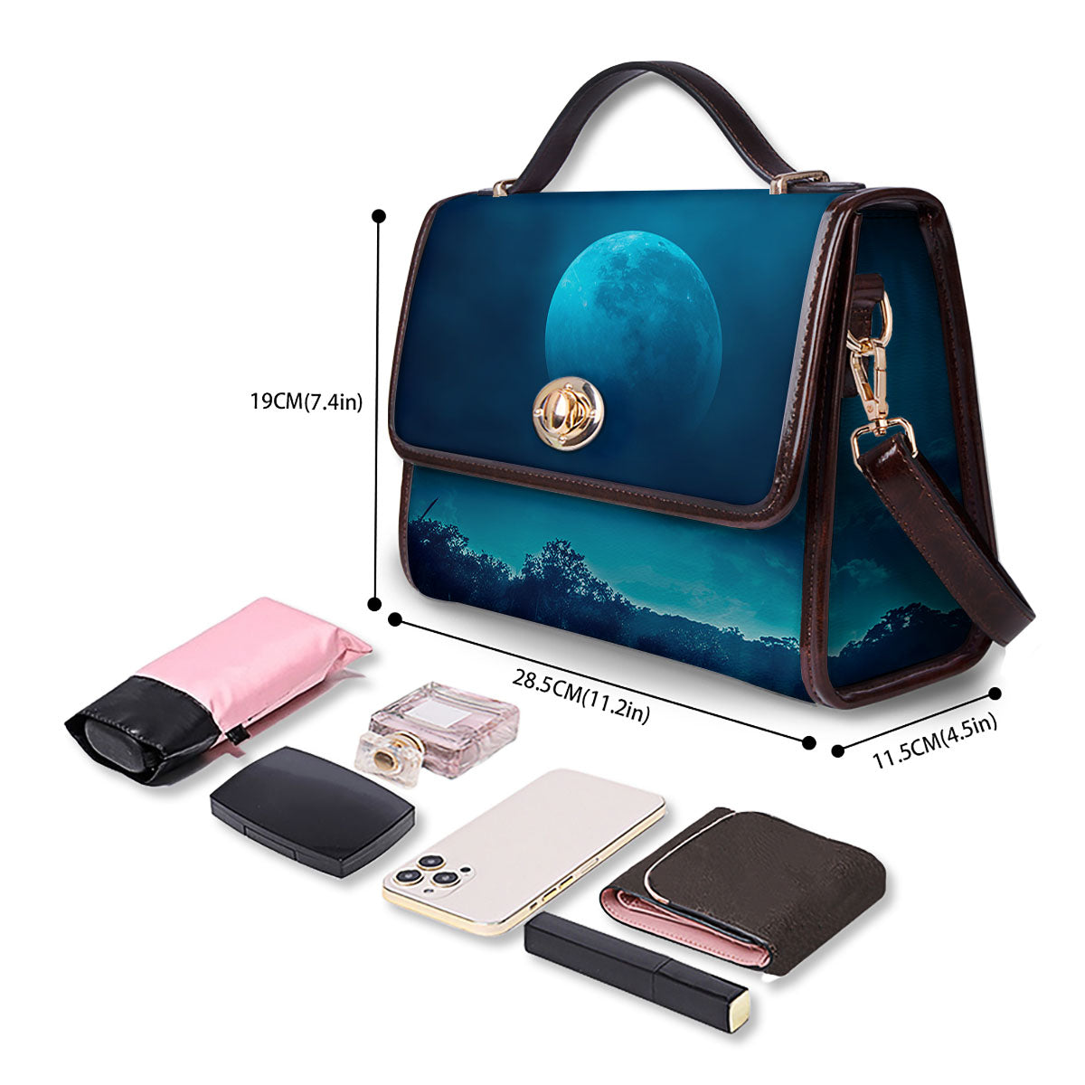 Moonlight And Night Forest Print Women's Satchel Bag - Image 4