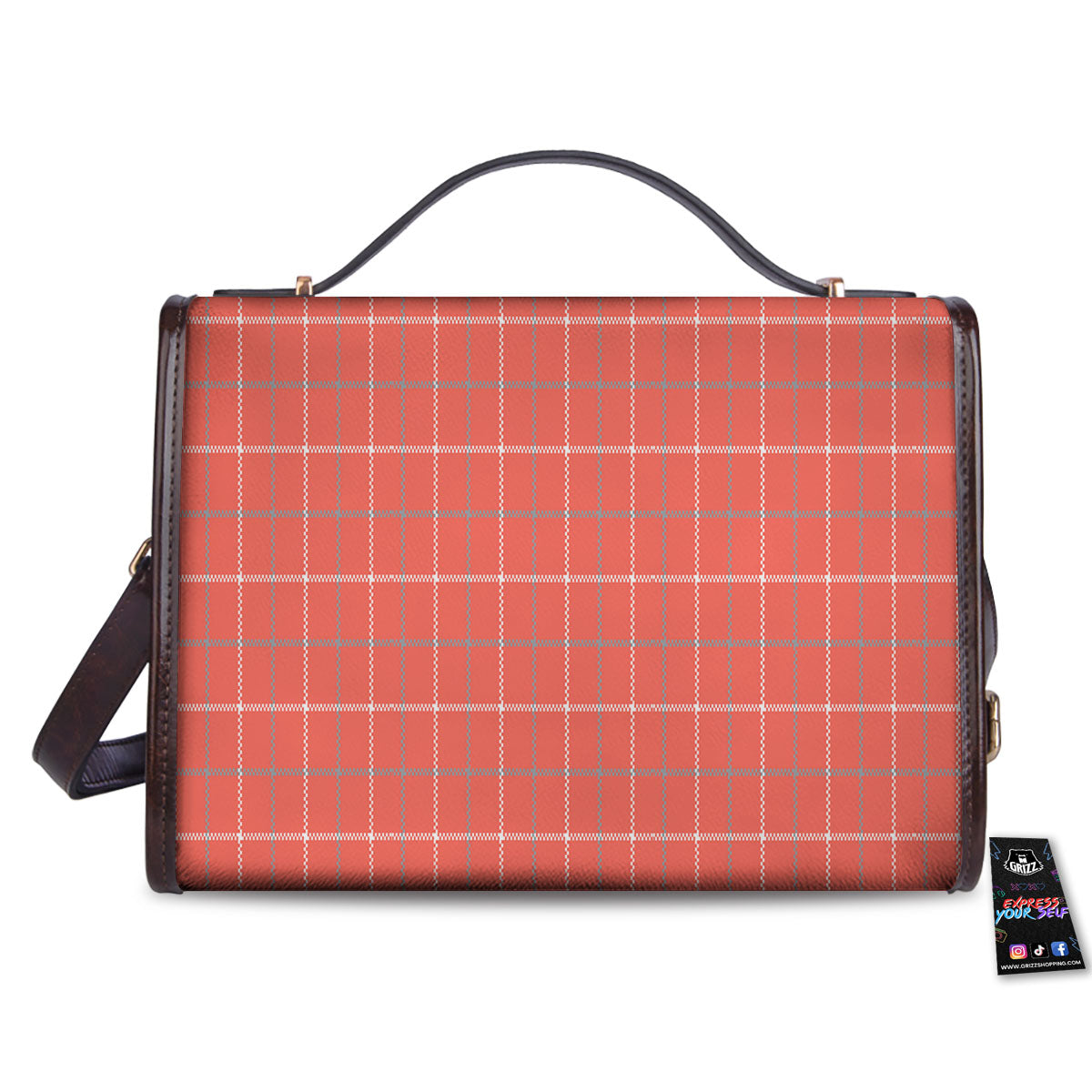 Tattersall Pastel Orange Print Pattern Women's Satchel Bag - Image 2