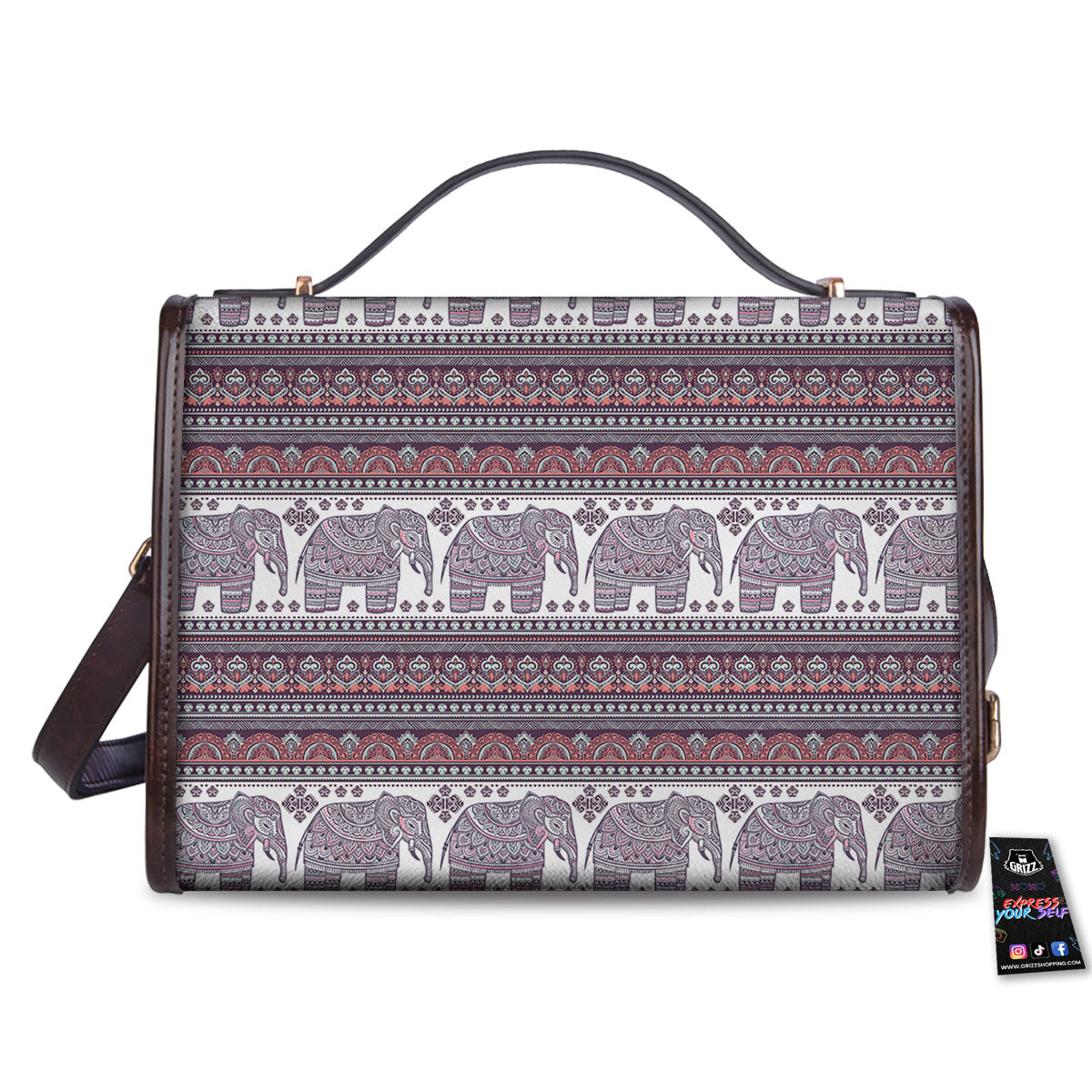 Elephant Indian Bohemian Print Pattern Women's Satchel Bag - Image 2
