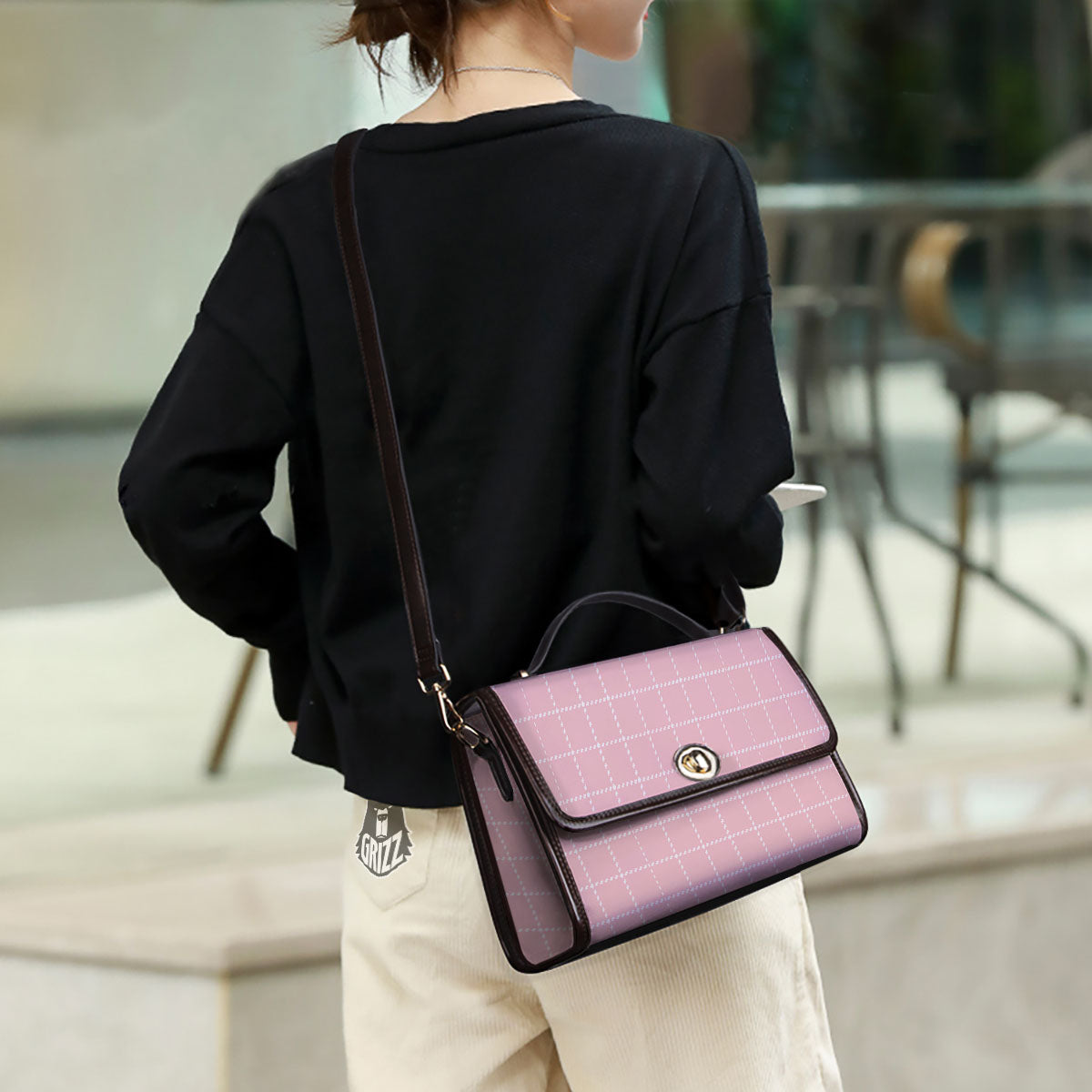 Tattersall Pastel Pink Print Pattern Women's Satchel Bag - Image 3