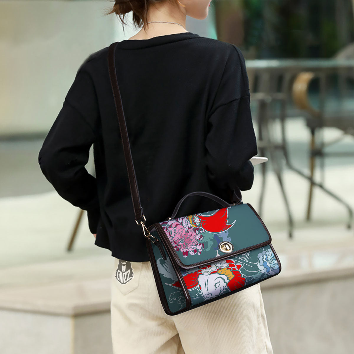 Tattoo Japanese Koi And Flower Print Women's Satchel Bag - Image 3