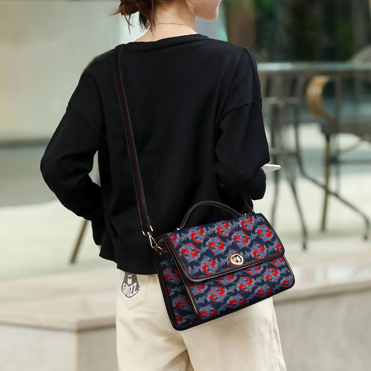 Tattoo Koi Fish Japanese Print Pattern Women's Satchel Bag - Image 3