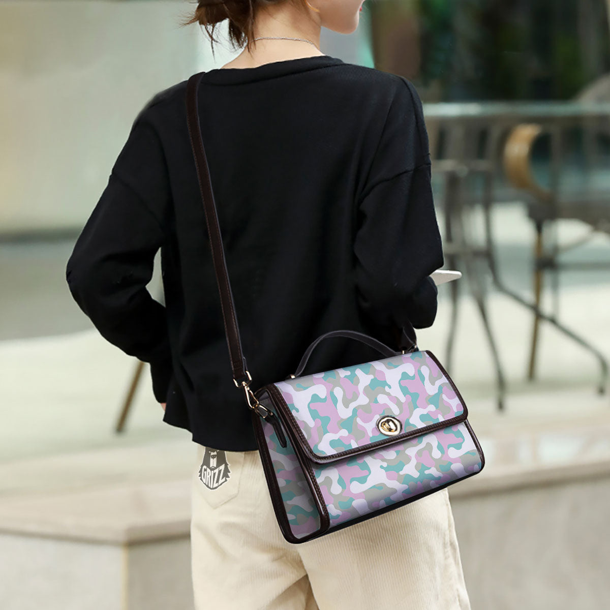Teal Pastel And Purple Camouflage Print Women's Satchel Bag - Image 3