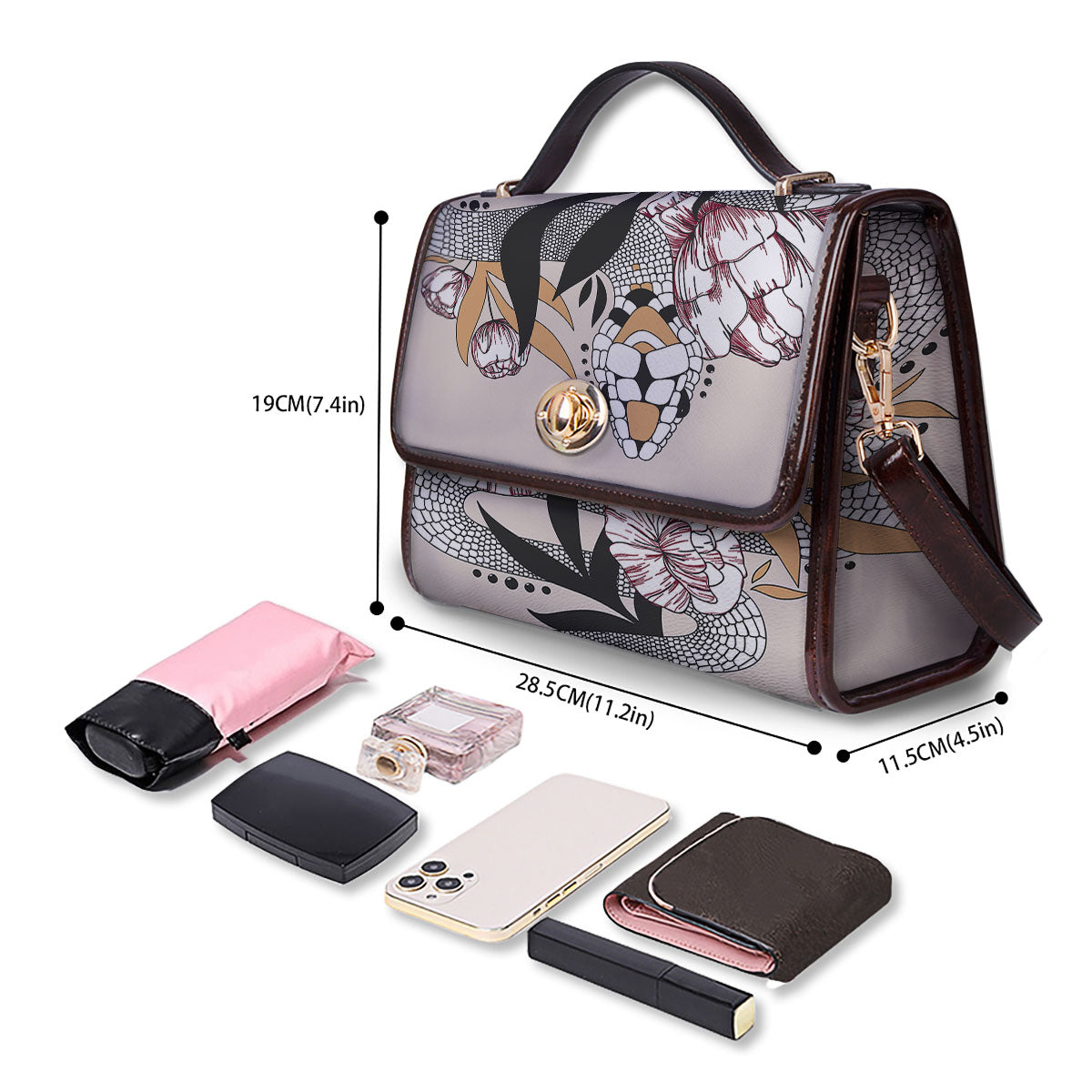 Tattoo Japanese Snake Print Women's Satchel Bag - Image 4