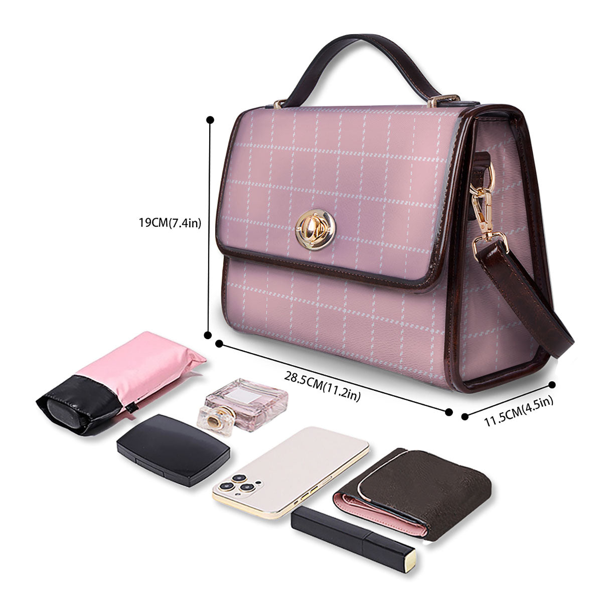Tattersall Pastel Pink Print Pattern Women's Satchel Bag - Image 4