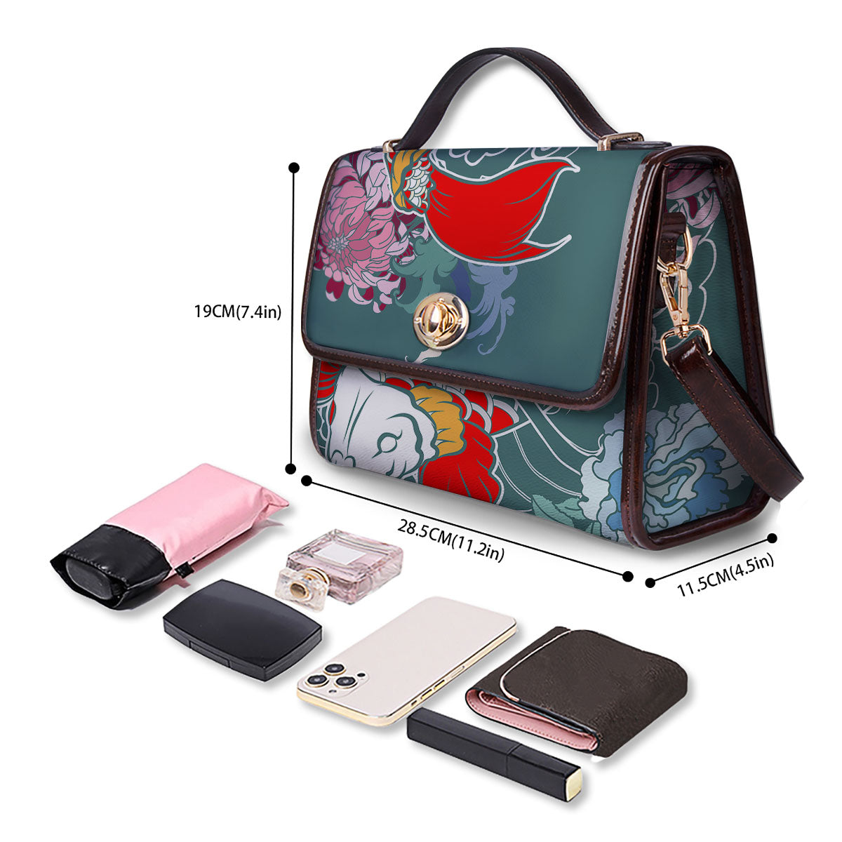 Tattoo Japanese Koi And Flower Print Women's Satchel Bag - Image 4