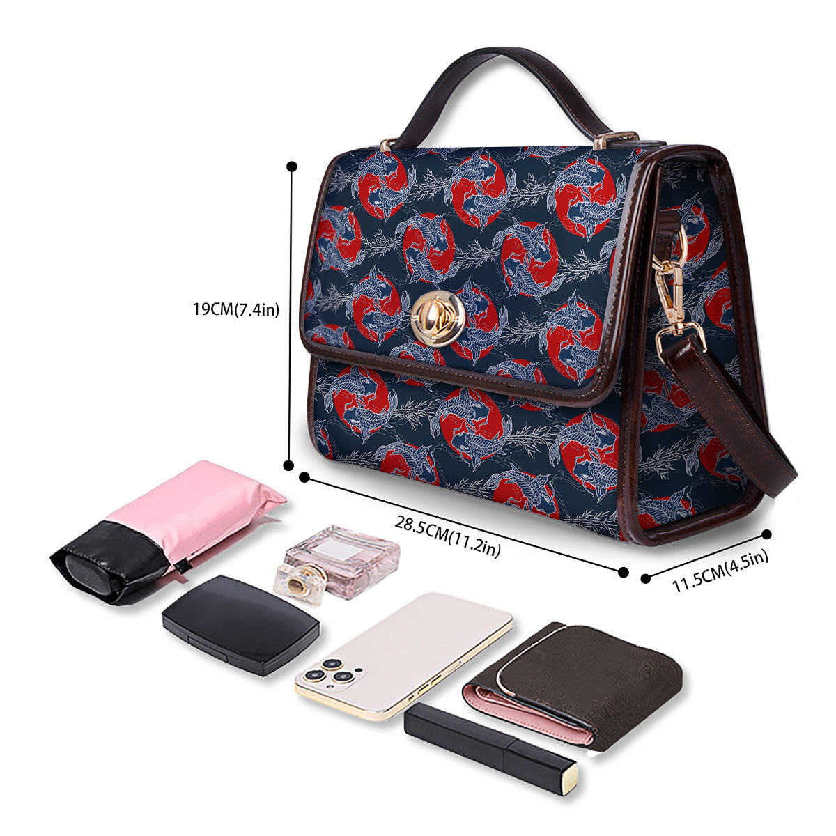 Tattoo Koi Fish Japanese Print Pattern Women's Satchel Bag - Image 4