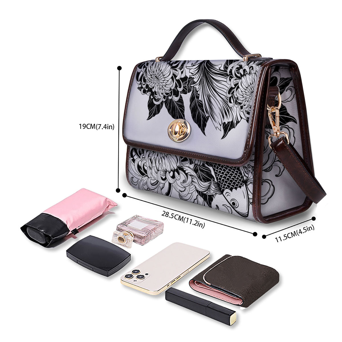 Tattoo Japanese Elemental Print Women's Satchel Bag - Image 4