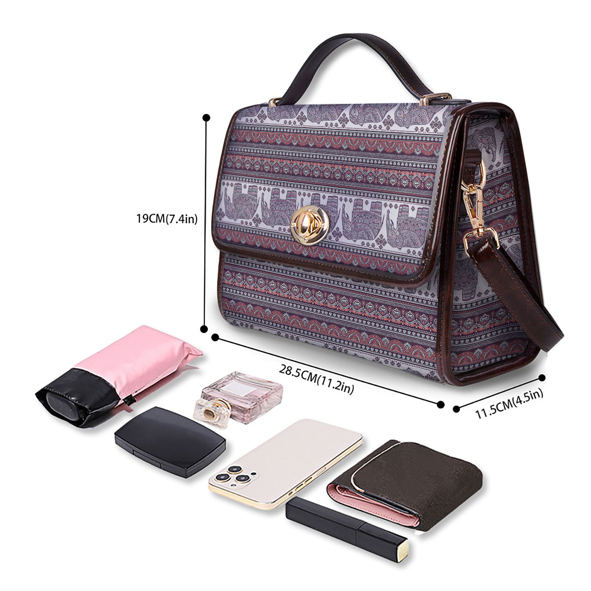 Elephant Indian Bohemian Print Pattern Women's Satchel Bag - Image 4