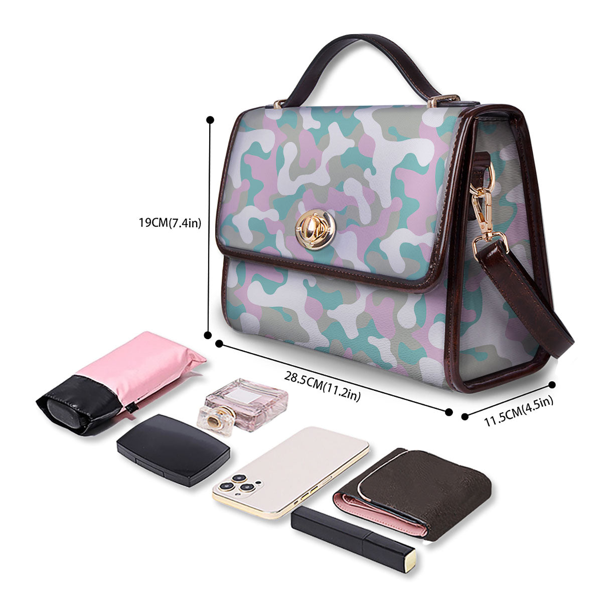 Teal Pastel And Purple Camouflage Print Women's Satchel Bag - Image 4
