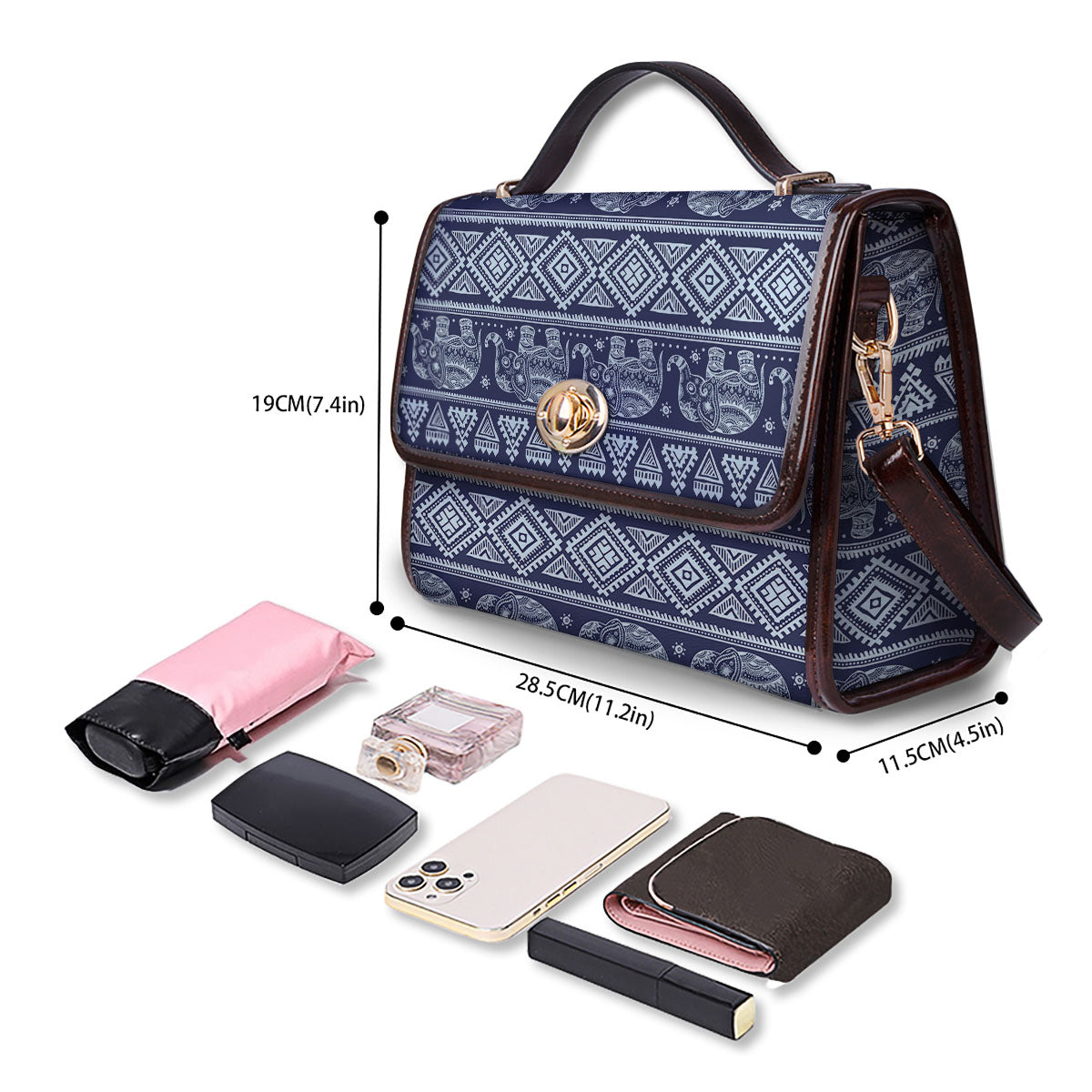 Elephant Indian Blue Print Pattern Women's Satchel Bag - Image 4