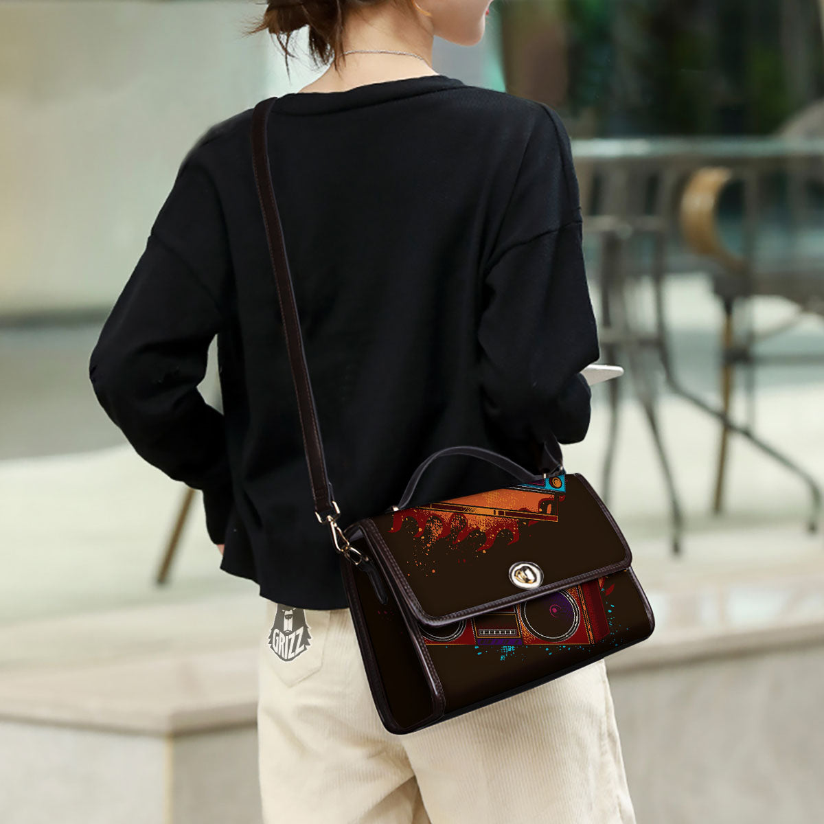 Tape Old Cassette Print Women's Satchel Bag - Image 3