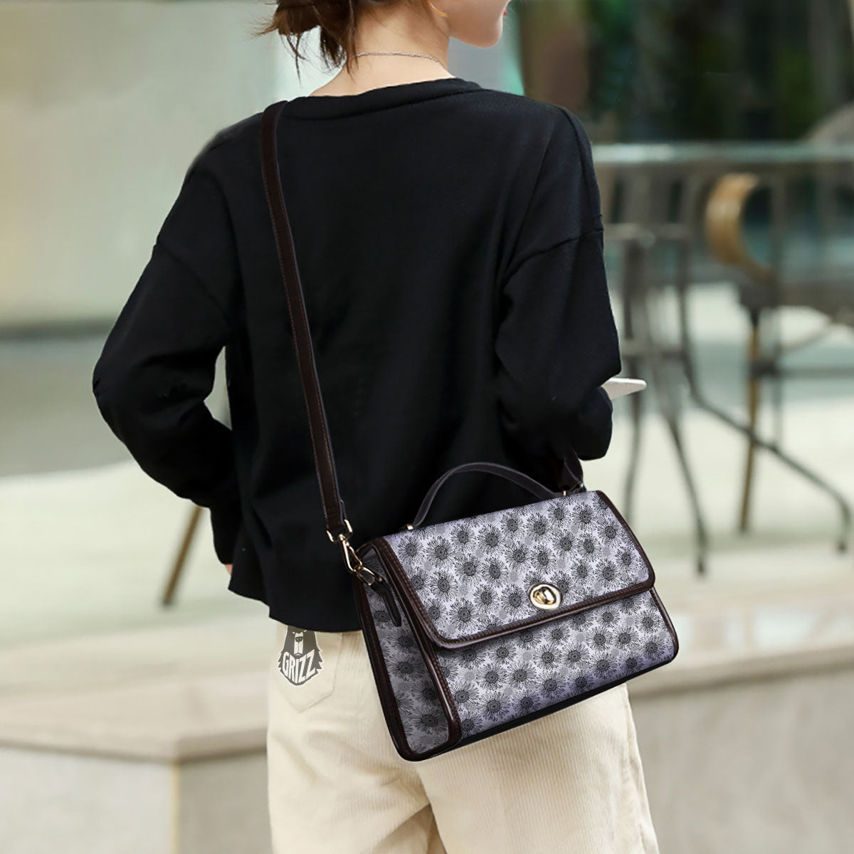 Sunflower Hand Drawn Print Pattern Women's Satchel Bag - Image 3