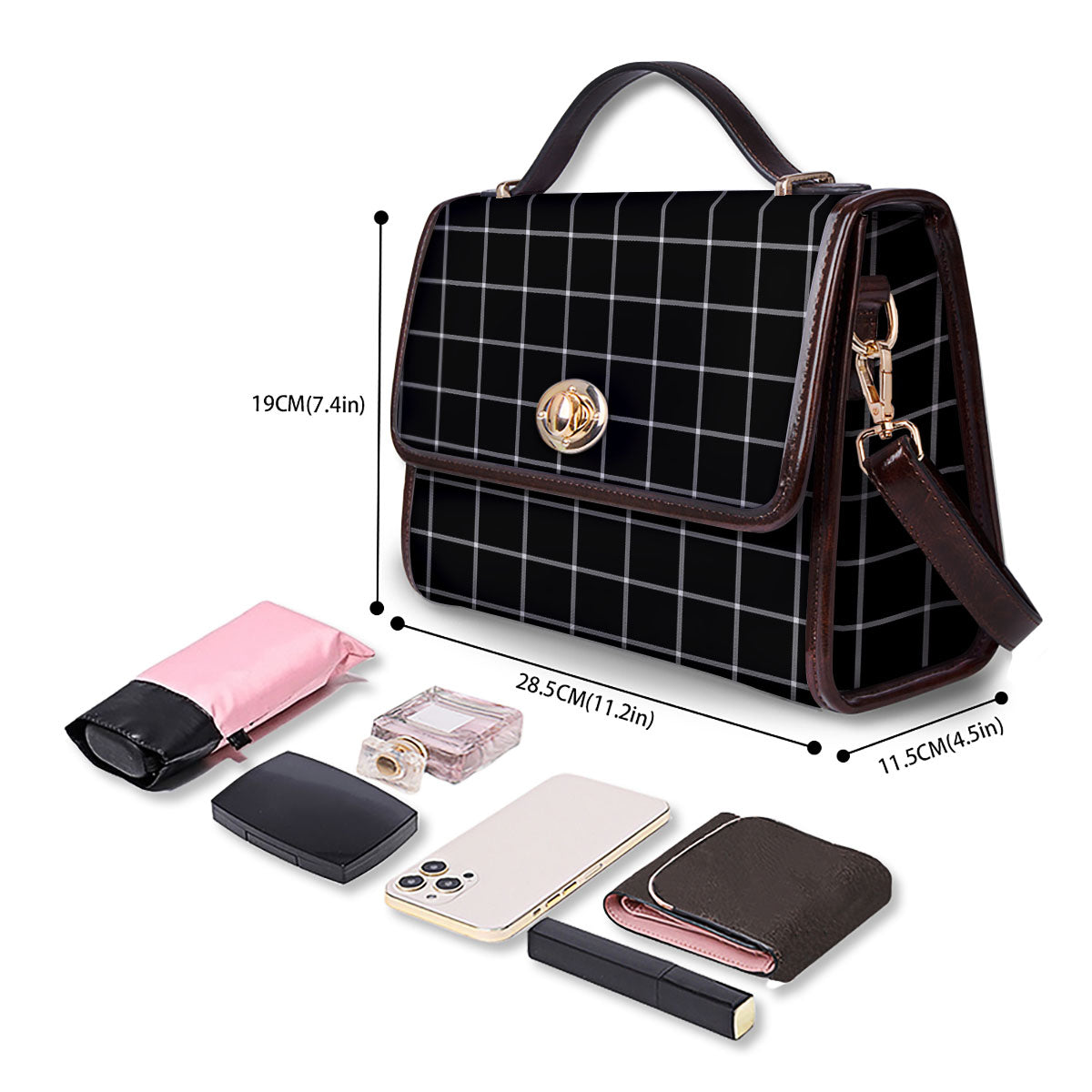 Tattersall Navy Print Pattern Women's Satchel Bag - Image 4