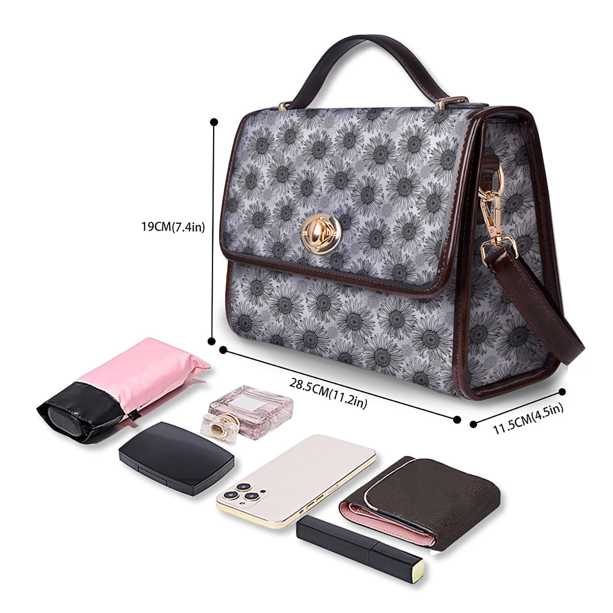 Sunflower Hand Drawn Print Pattern Women's Satchel Bag - Image 4