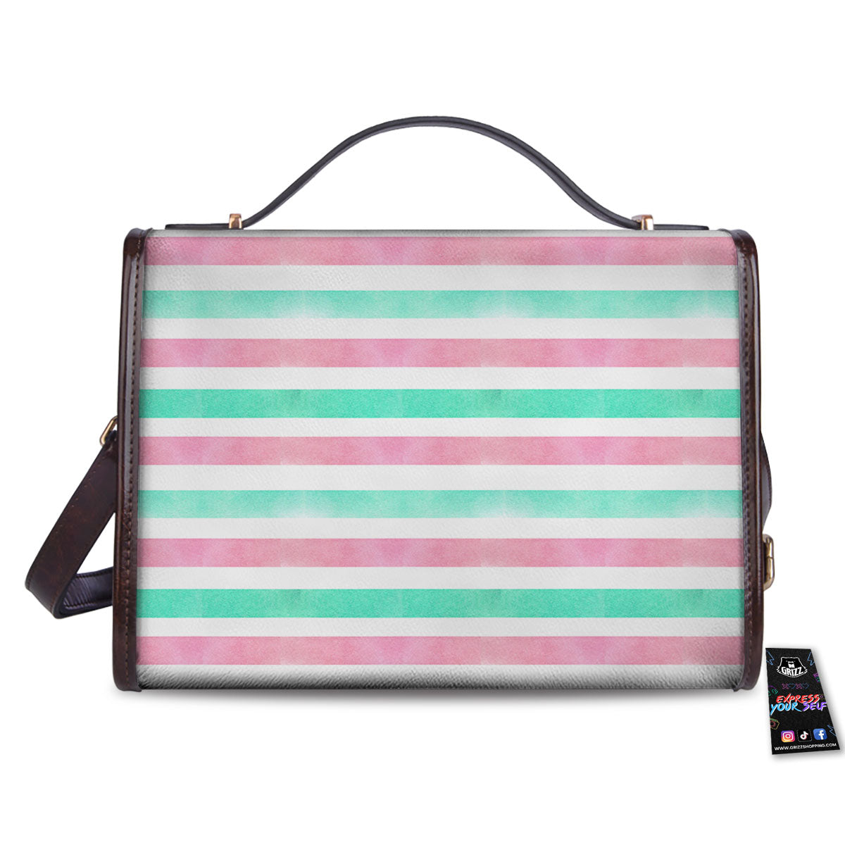 Striped Teal And Pink Print Pattern Women's Satchel Bag - Image 2
