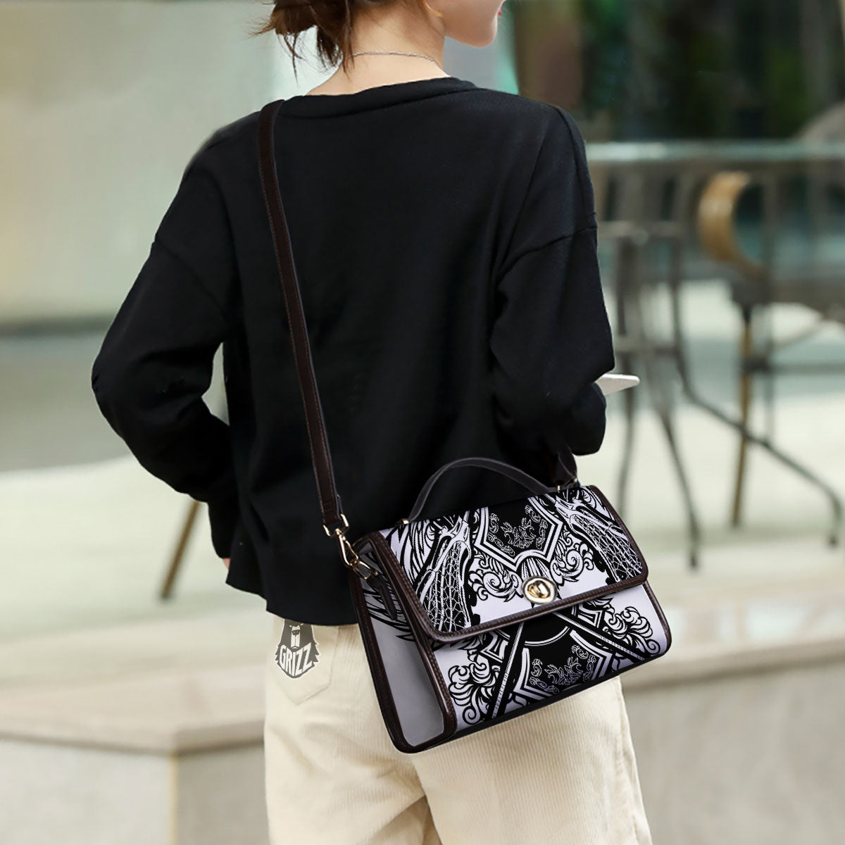 Sticks Lacrosse Ornate Wing Print Women's Satchel Bag - Image 3