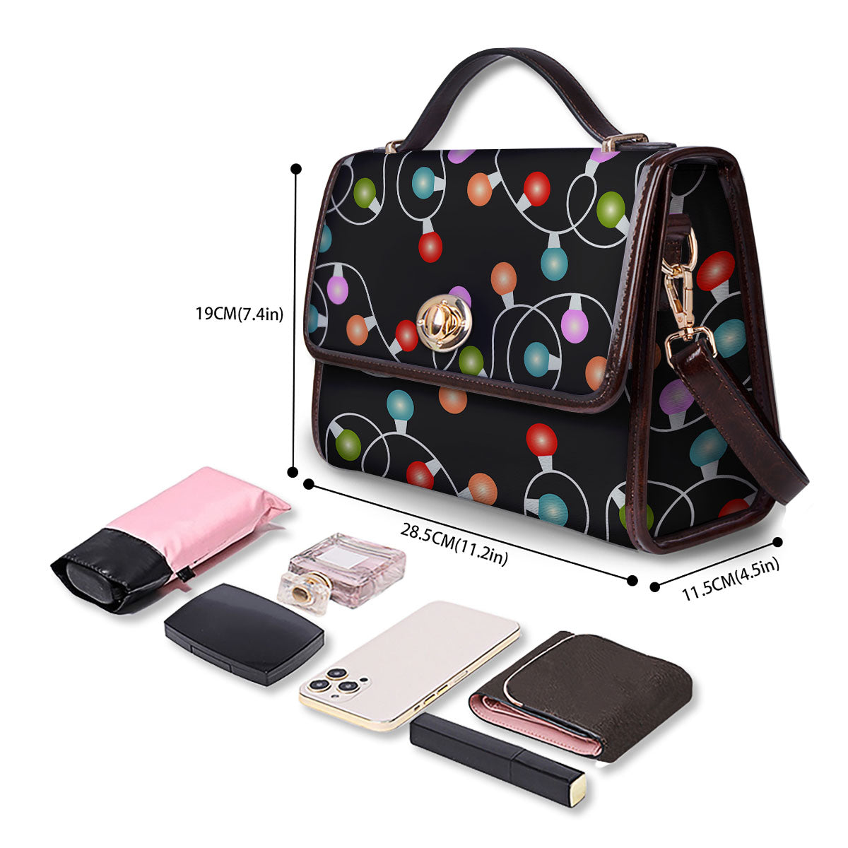 String Lights LED Christmas Print Women's Satchel Bag - Image 4