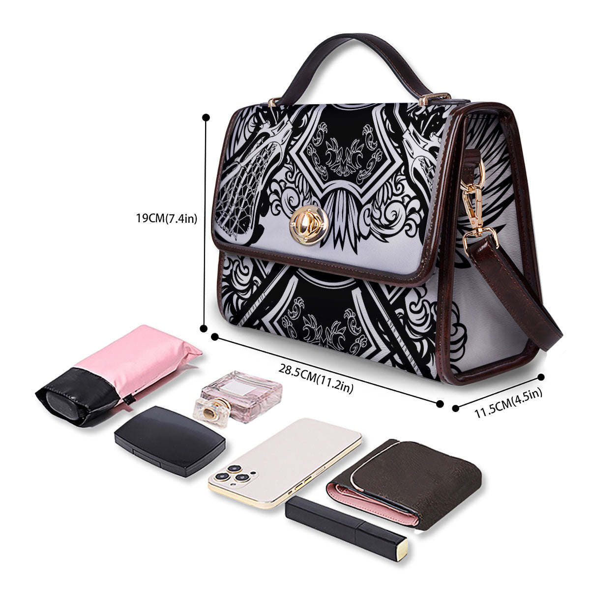 Sticks Lacrosse Ornate Wing Print Women's Satchel Bag - Image 4