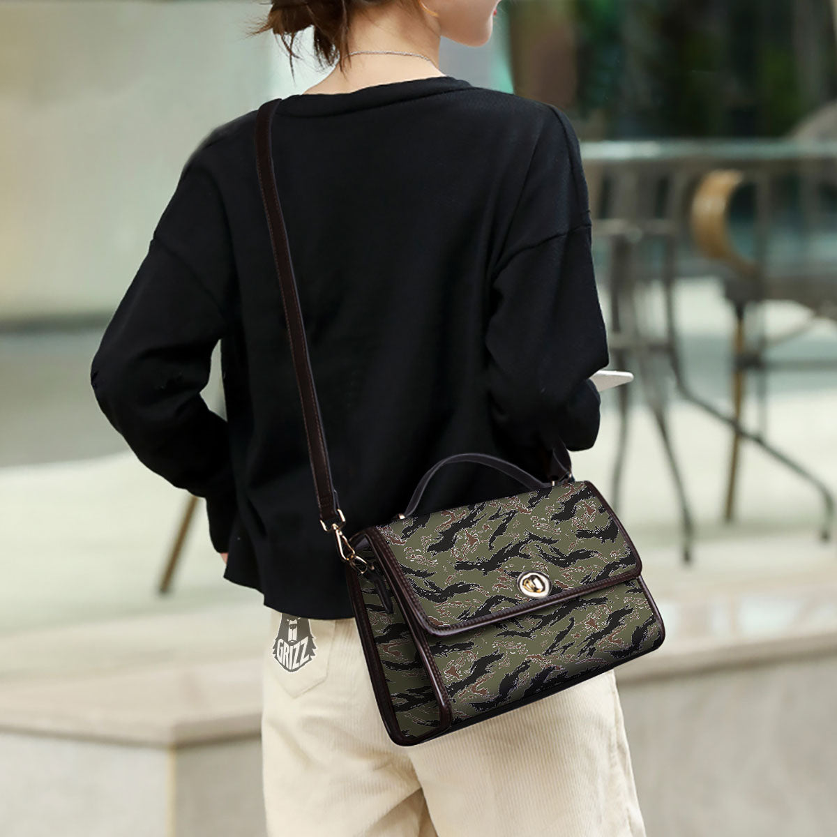 Stripe Camouflage Military Tiger Print Women's Satchel Bag - Image 3