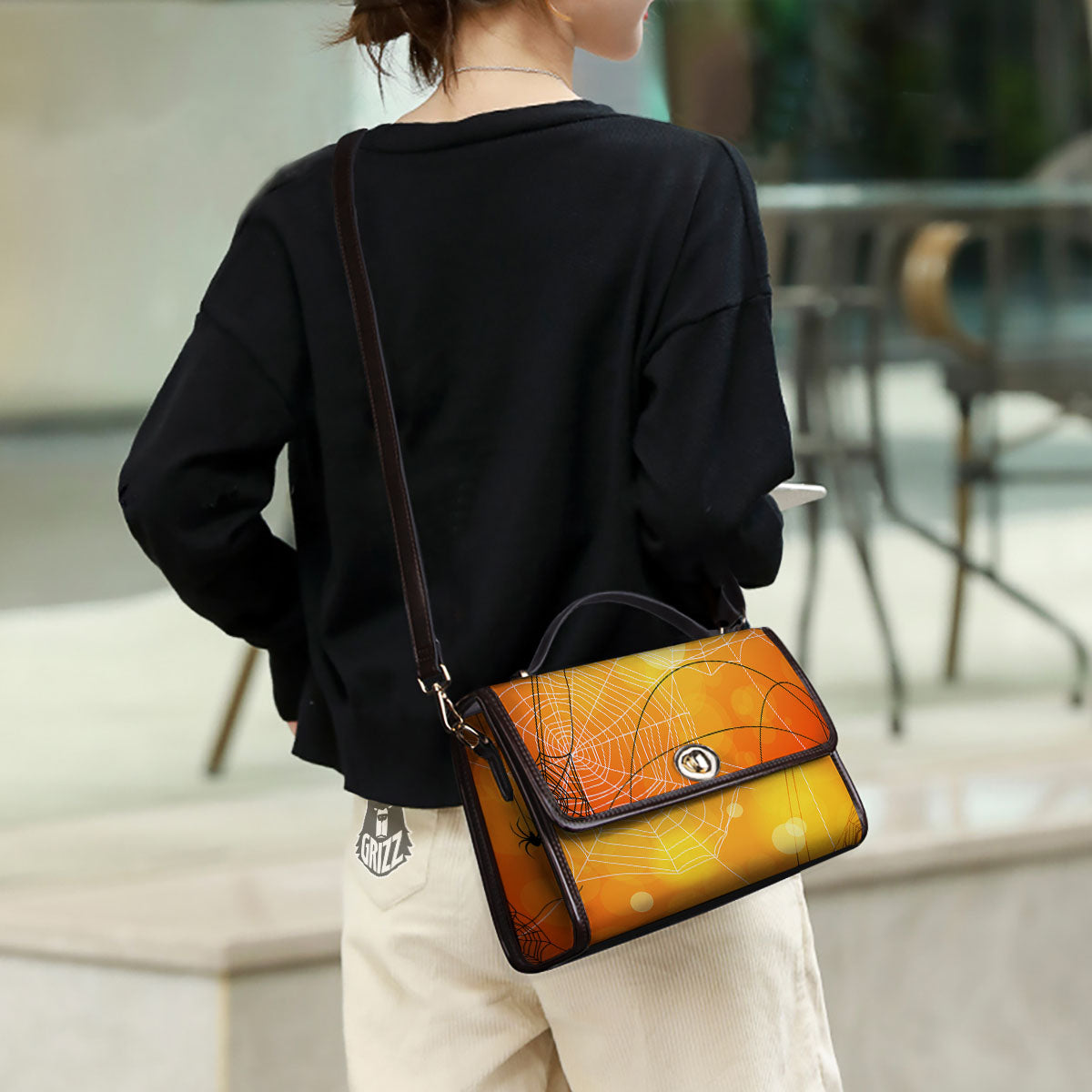 Spider Web Halloween Print Women's Satchel Bag - Image 3