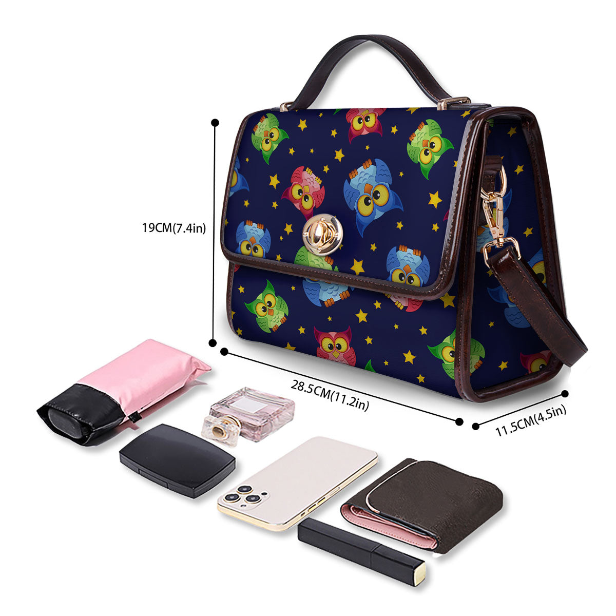 Star And Owl Print Pattern Women's Satchel Bag - Image 4