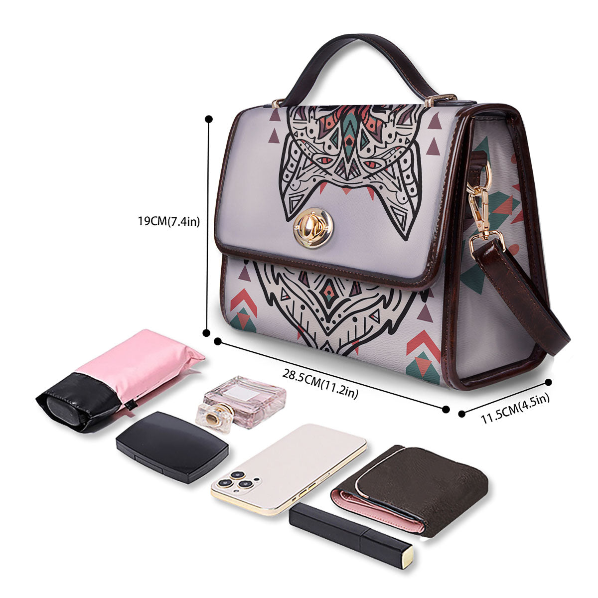 Spiritual Wolf Native American Print Women's Satchel Bag - Image 4