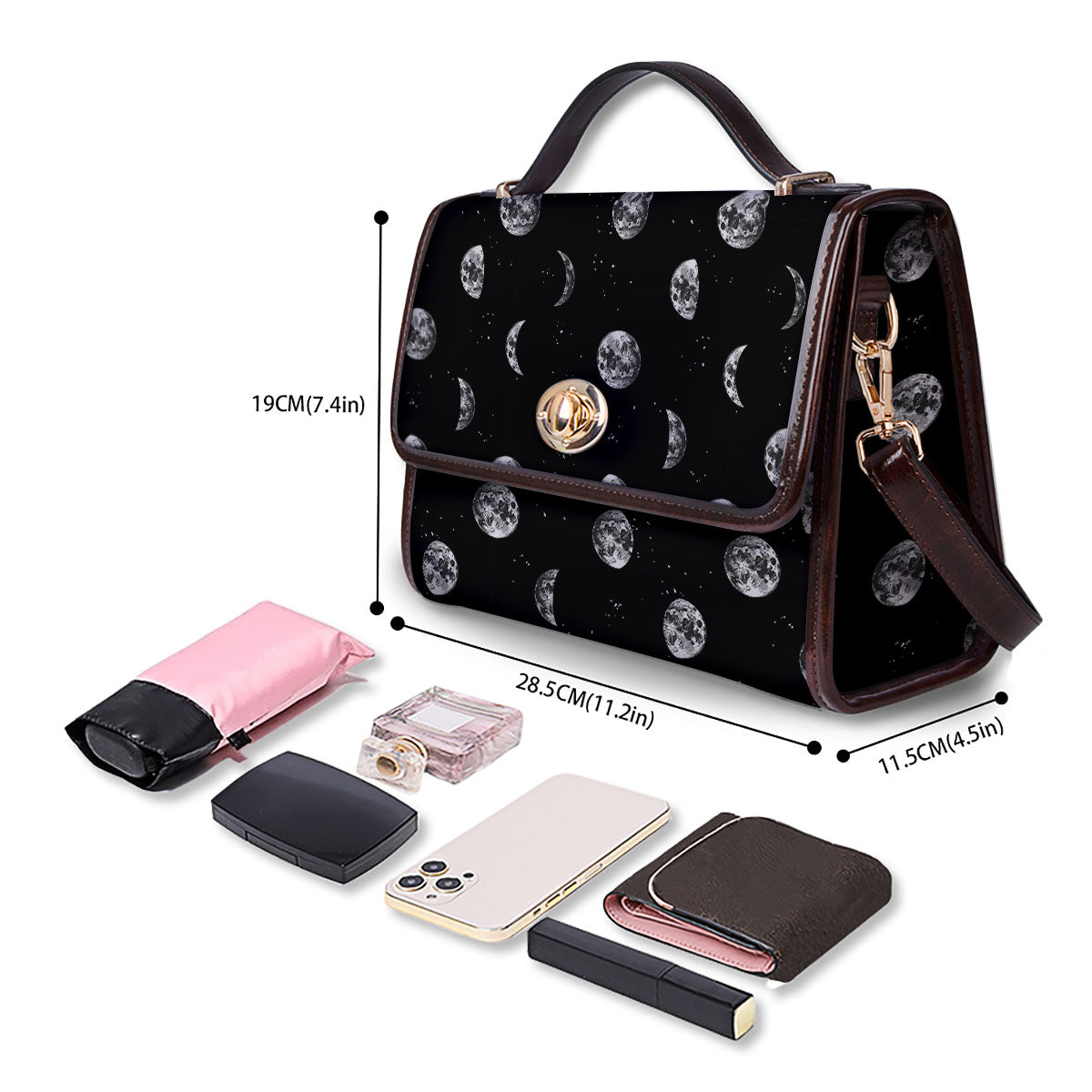 Stars And Moon Phase Print Pattern Women's Satchel Bag - Image 4