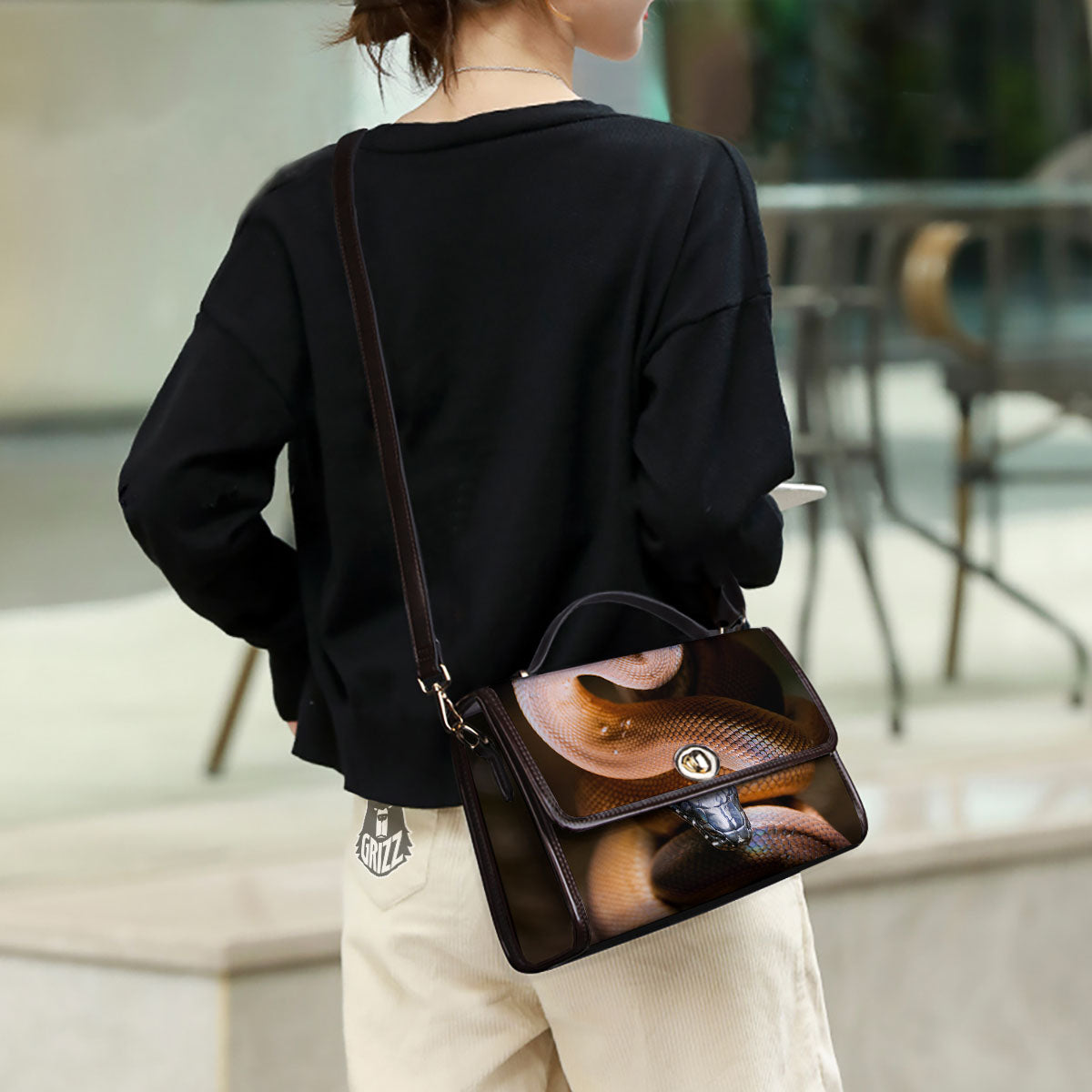 Snake Leiopython Print Women's Satchel Bag - Image 3