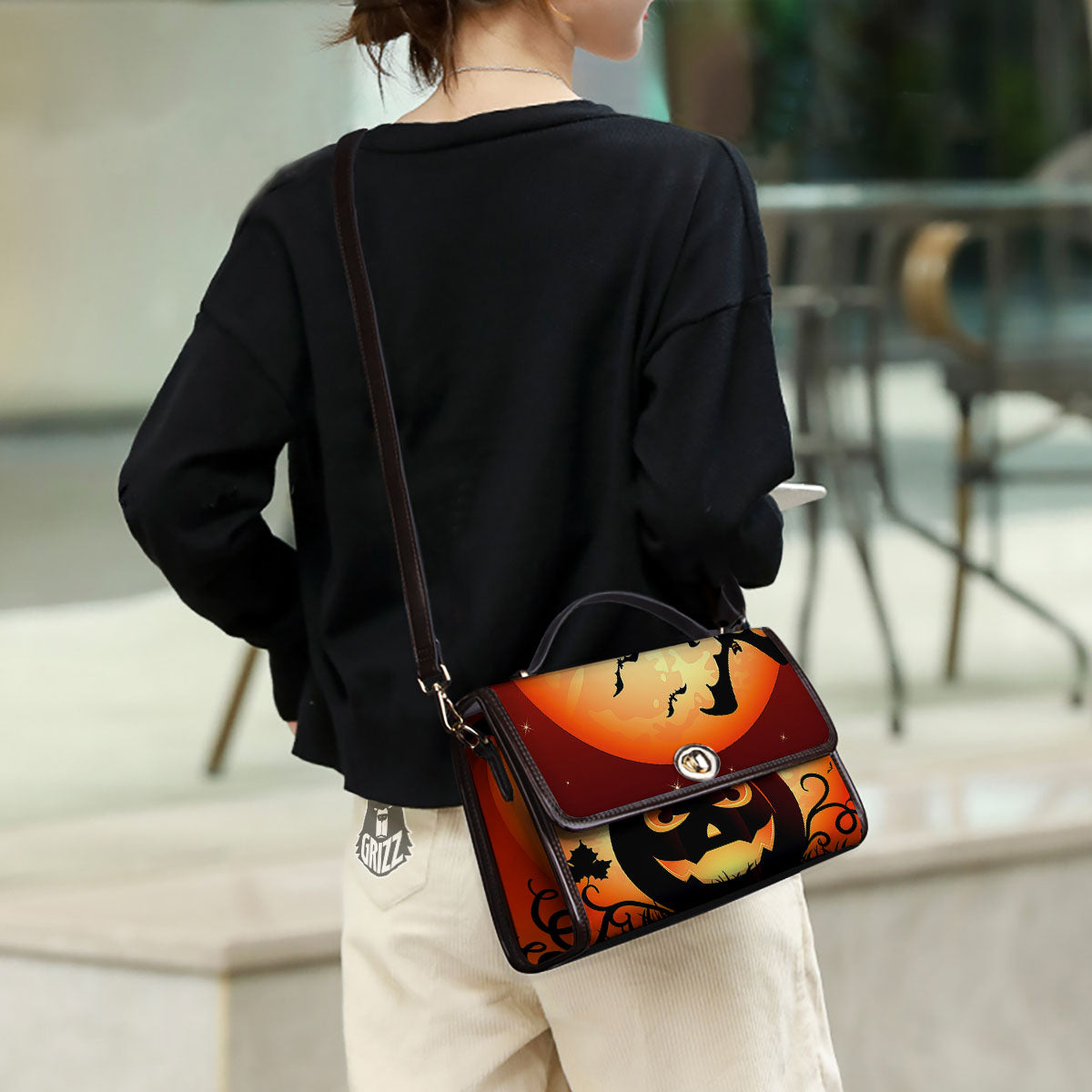 Smiley Faces Halloween Pumpkin Print Women's Satchel Bag - Image 3