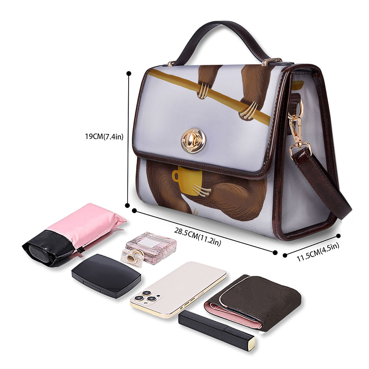 Sloth Happy Print Women's Satchel Bag - Image 4