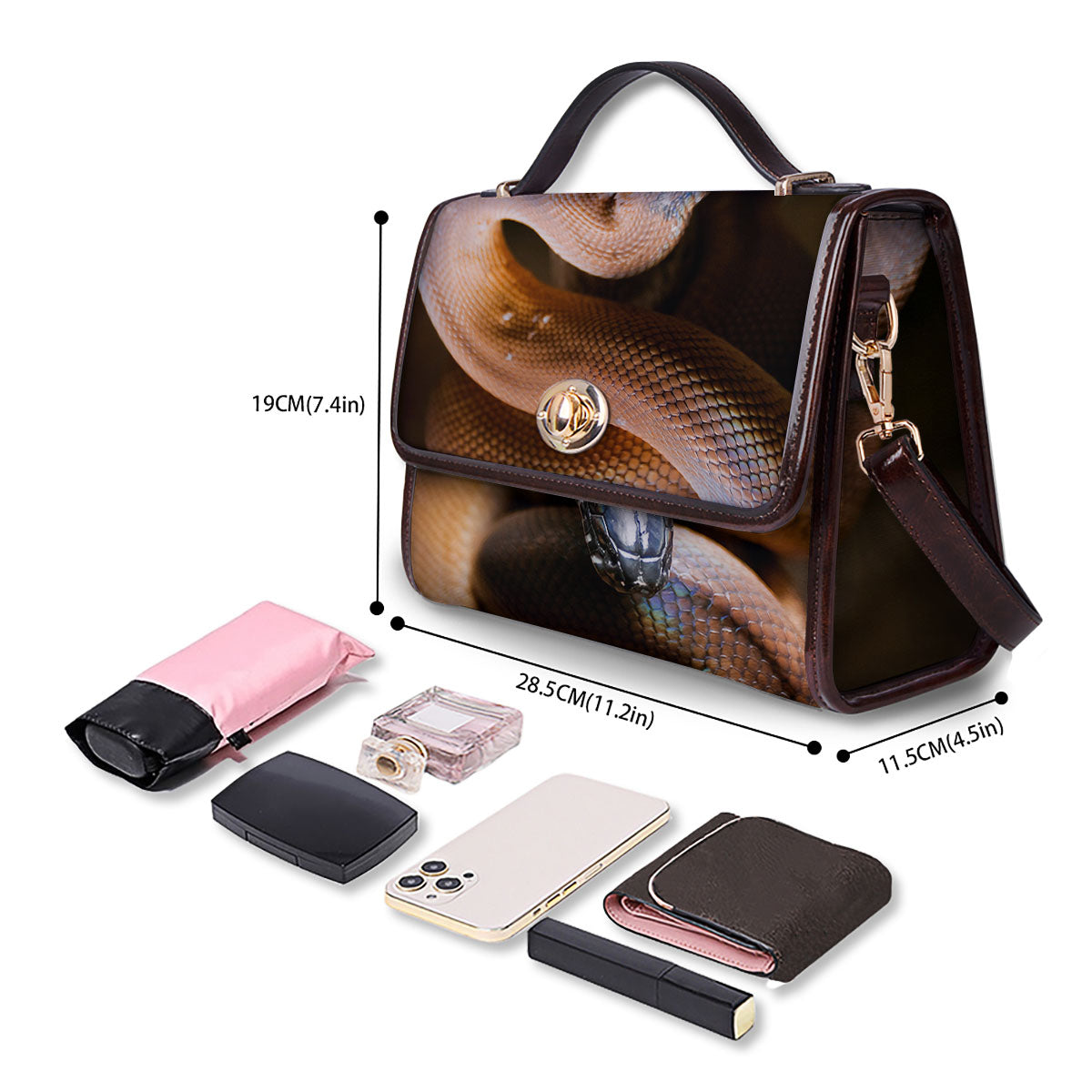 Snake Leiopython Print Women's Satchel Bag - Image 4