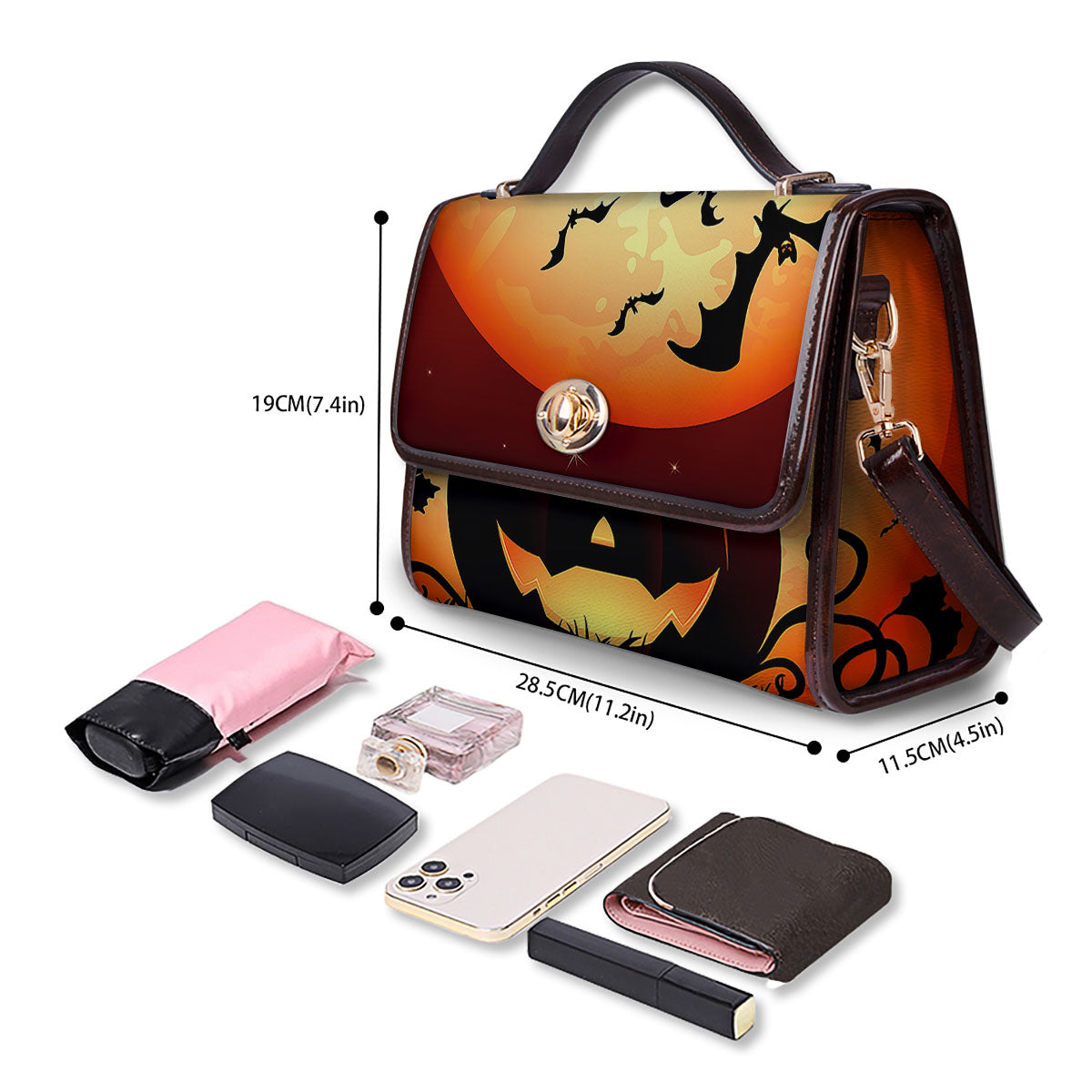 Smiley Faces Halloween Pumpkin Print Women's Satchel Bag - Image 4