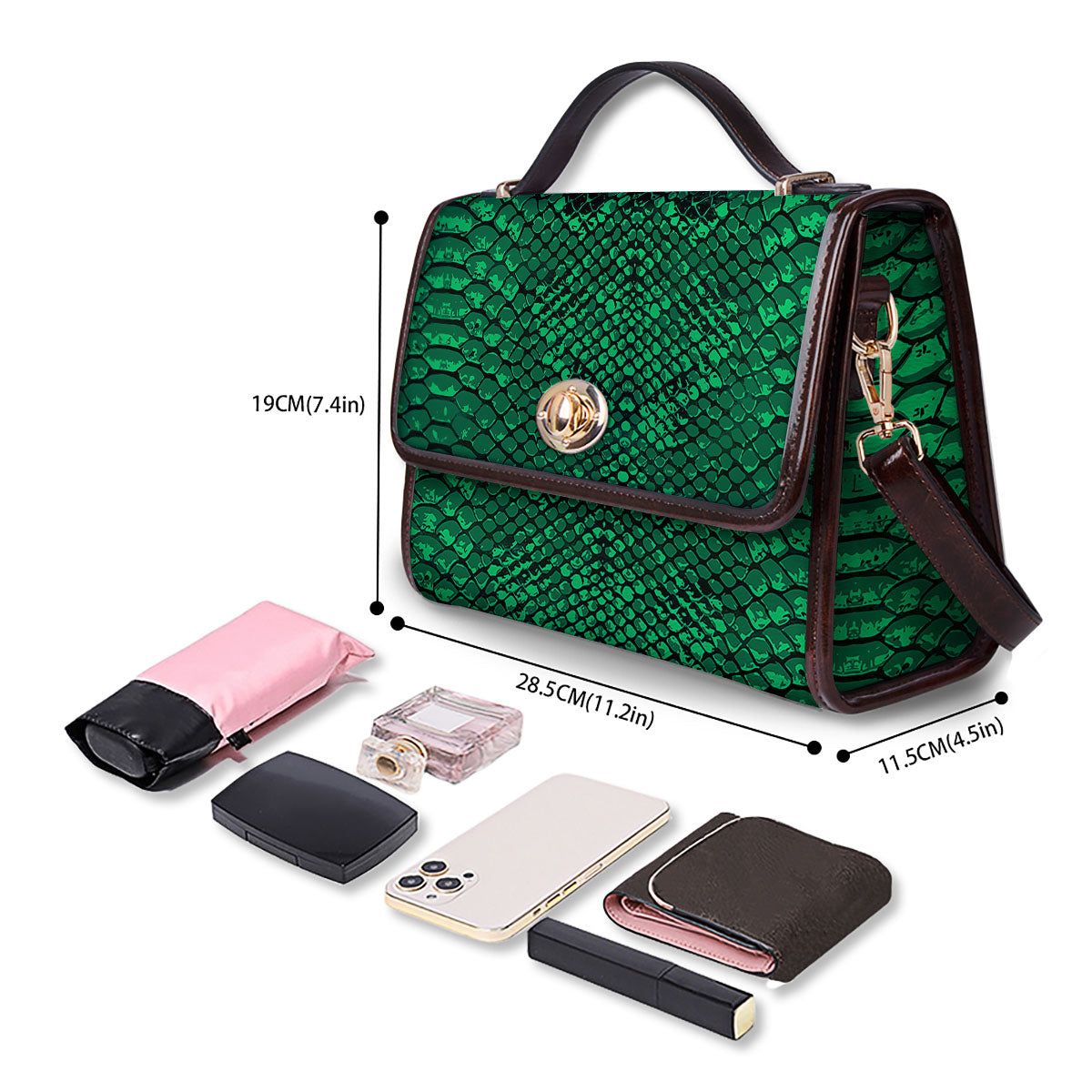Snakeskin Black And Lime Green Print Women's Satchel Bag - Image 4