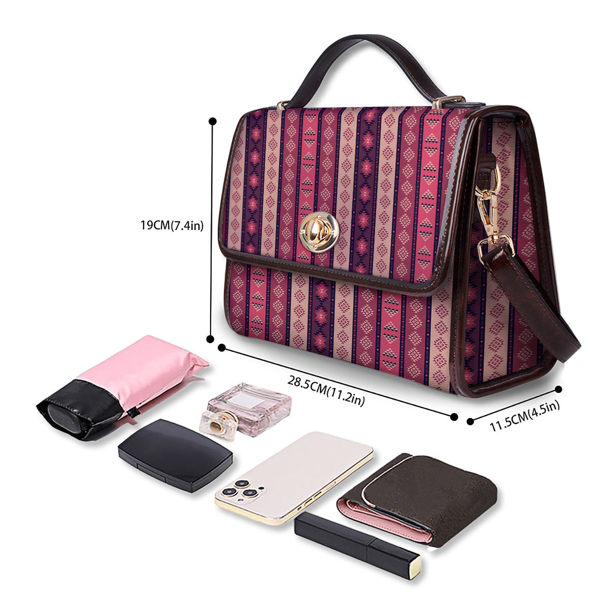 Southwestern Purple And Pink Print Pattern Women's Satchel Bag - Image 4
