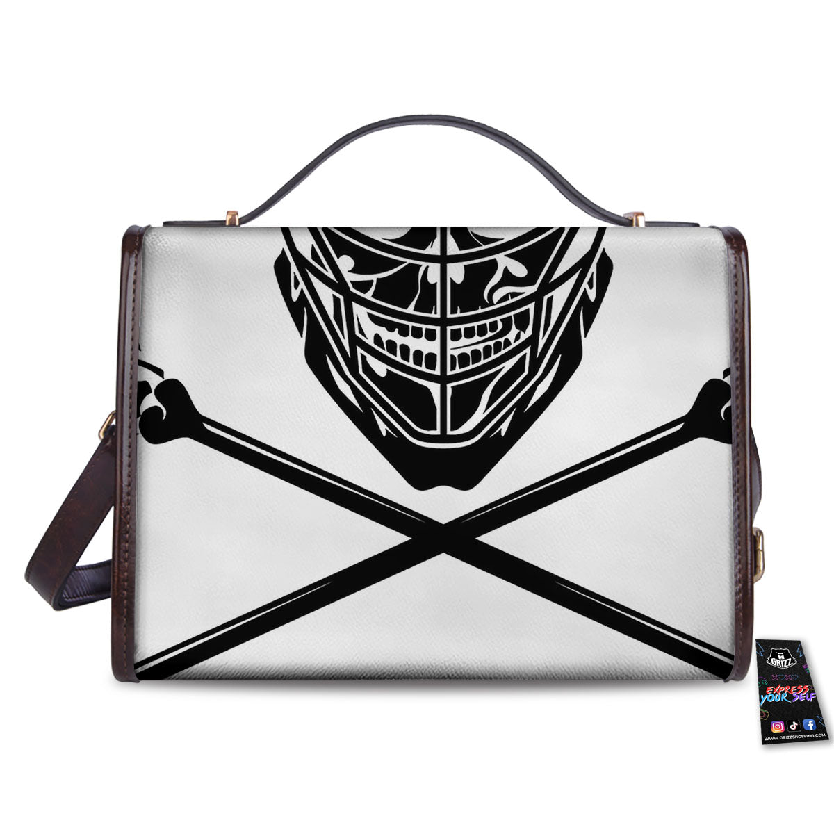 Skull Lacrosse Print Women's Satchel Bag - Image 2